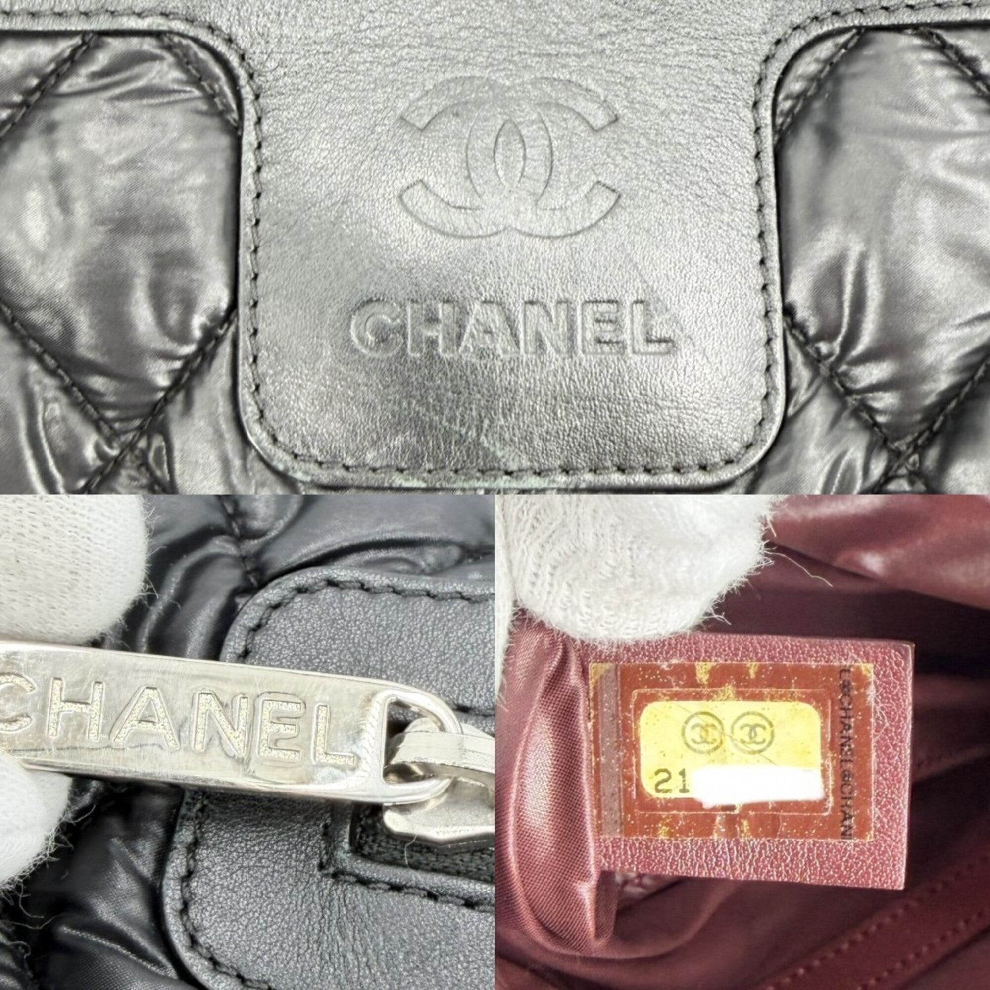 Chanel Coco Cocoon Bordeaux Gray Nylon Handbag Tote Bag (Pre-Owned)