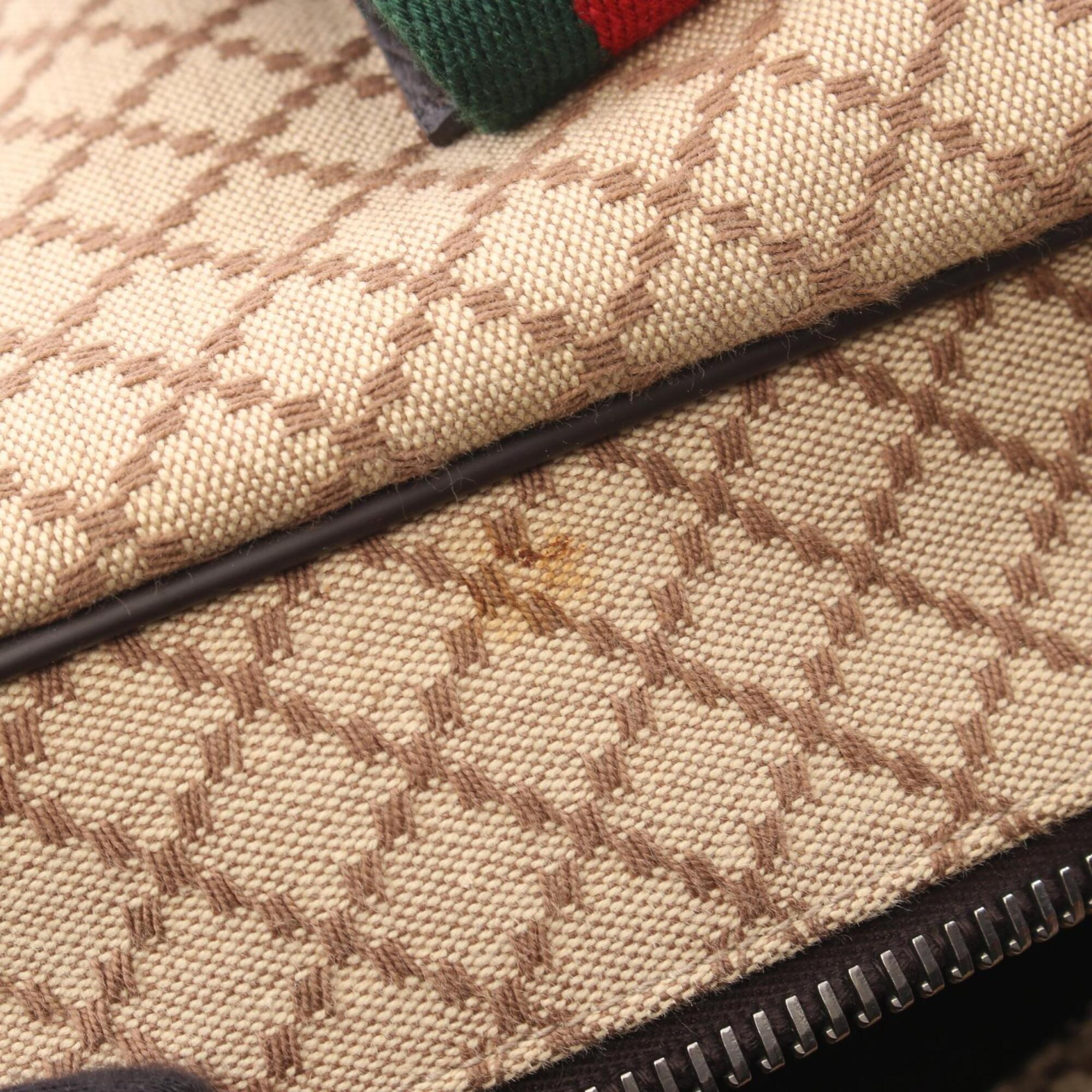 Gucci Beige Brown Canvas Leather Boston Bag Handbag (Pre-Owned)