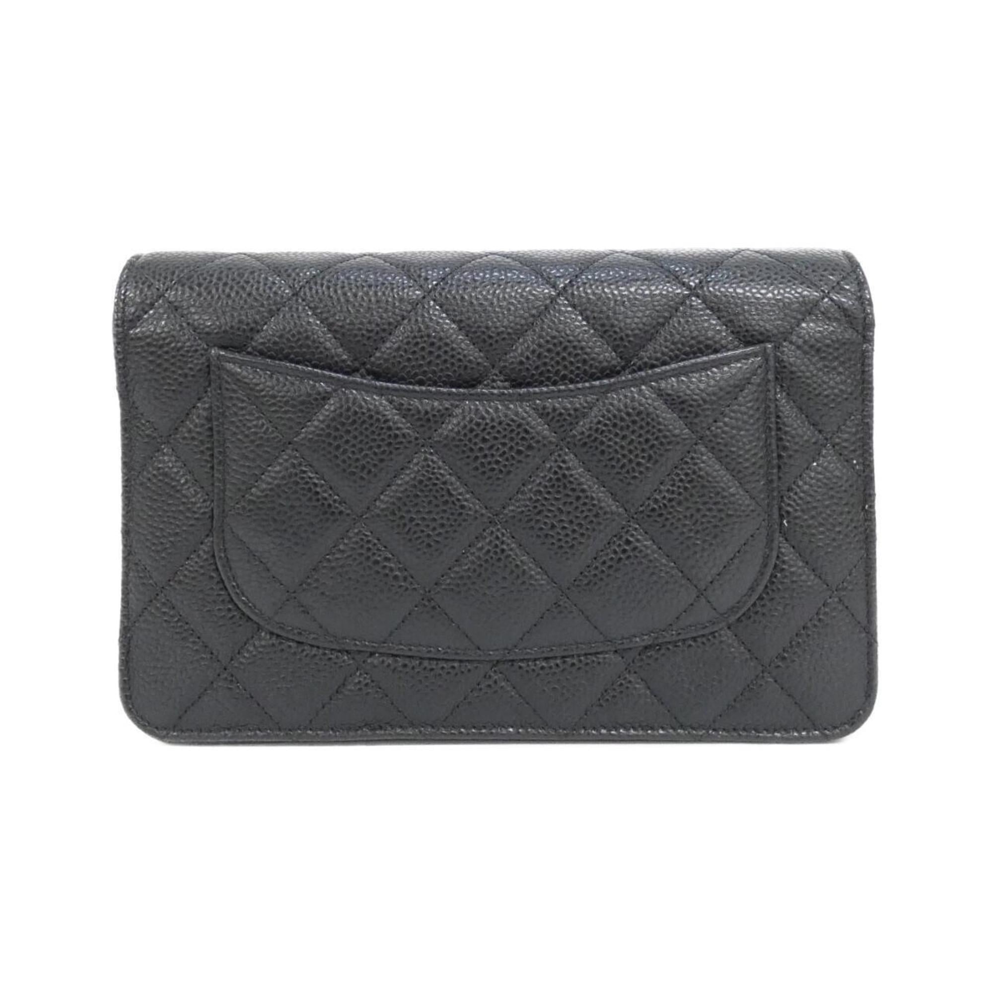 Chanel Black Bordeaux Grained Calfskin Chain/Shoulder Wallet (Pre-Owned)