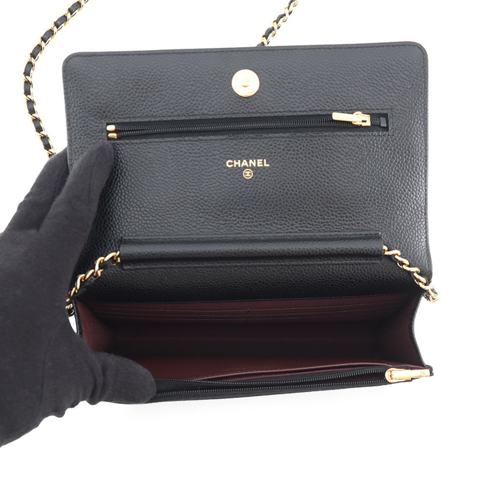 Chanel Black Grained Calfskin Chain/Shoulder Wallet (Pre-Owned)