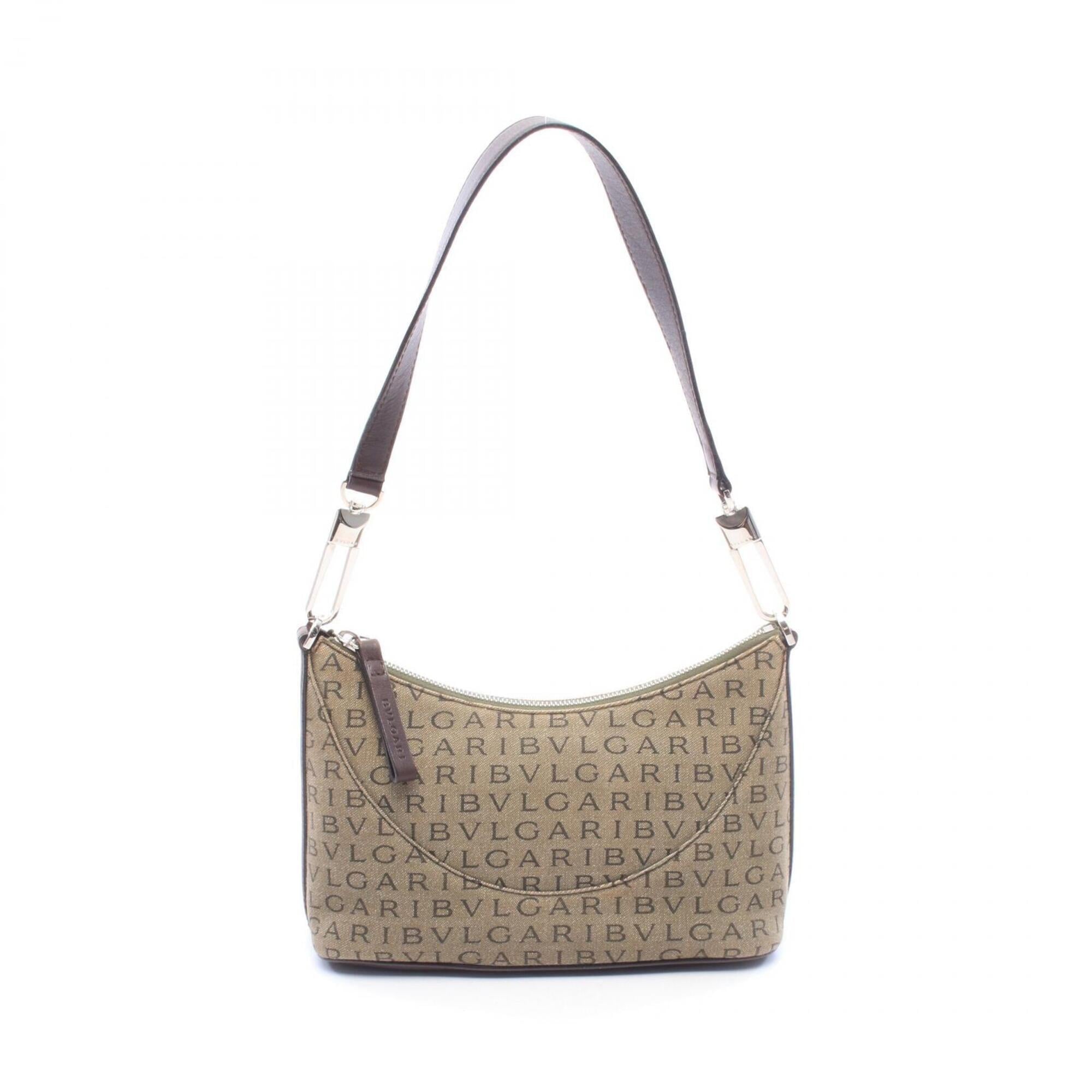 Bvlgari Brown Khaki Canvas Leather Handbag Shoulder Bag (Pre-Owned)