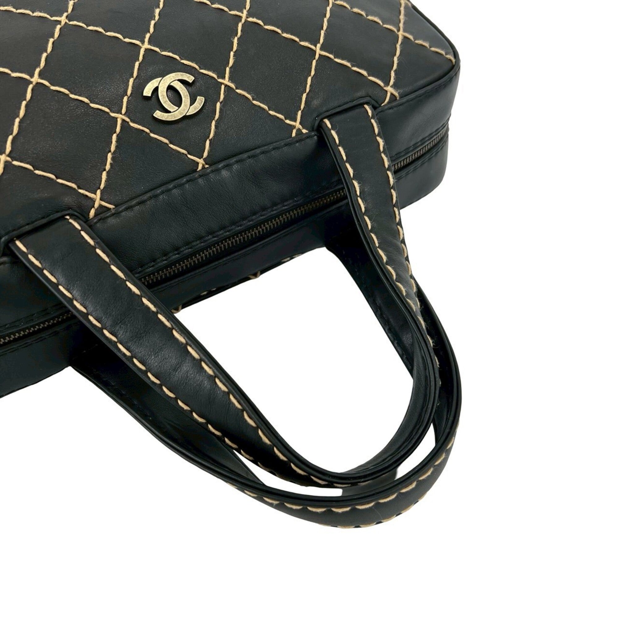 Chanel Black Leather Boston Bag Handbag (Pre-Owned)