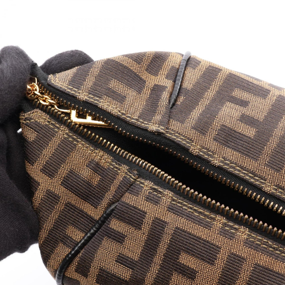 Fendi Black Brown Canvas Leather Handbag (Pre-Owned)