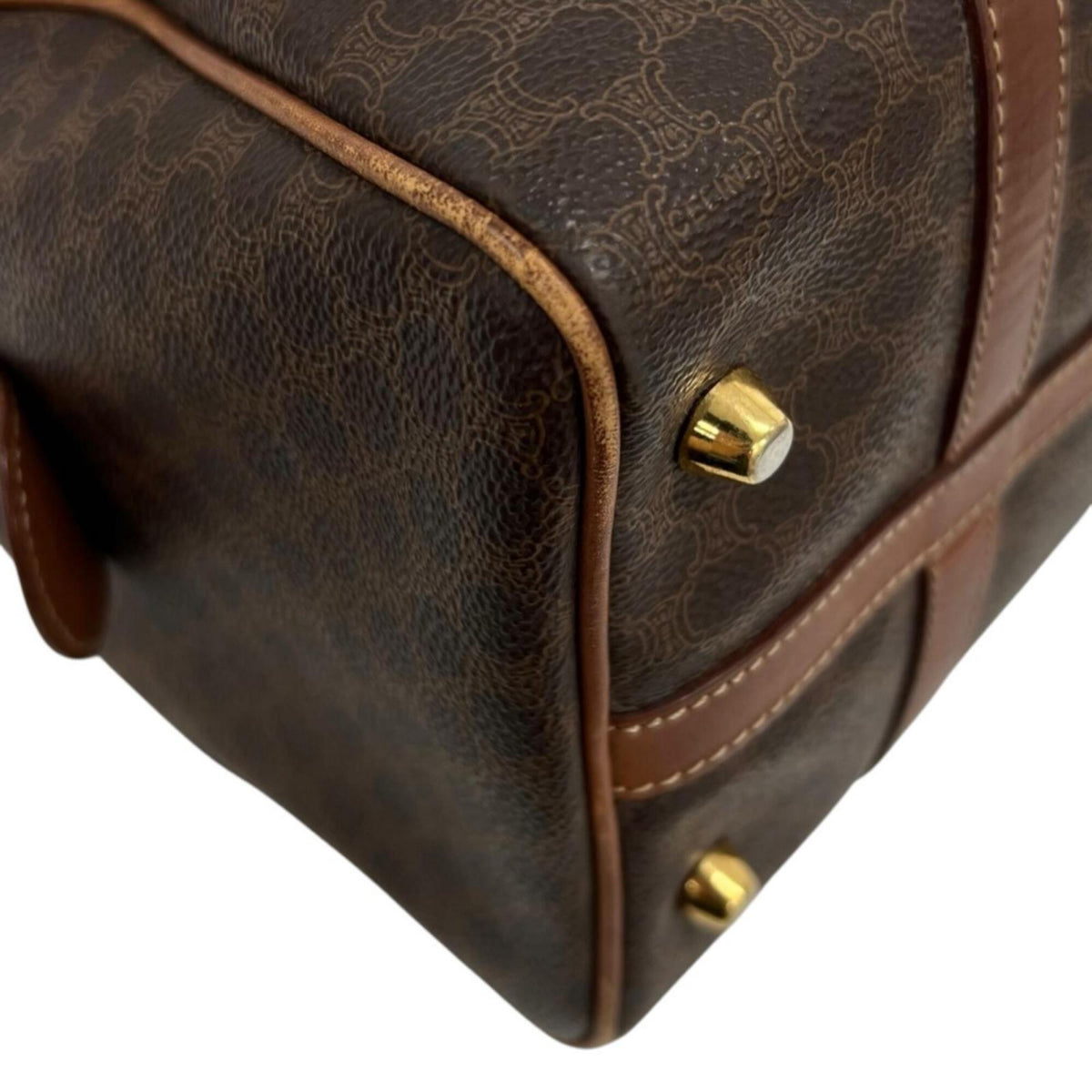 Celine Brown Coated Canvas Leather Boston Bag Handbag (Pre-Owned)