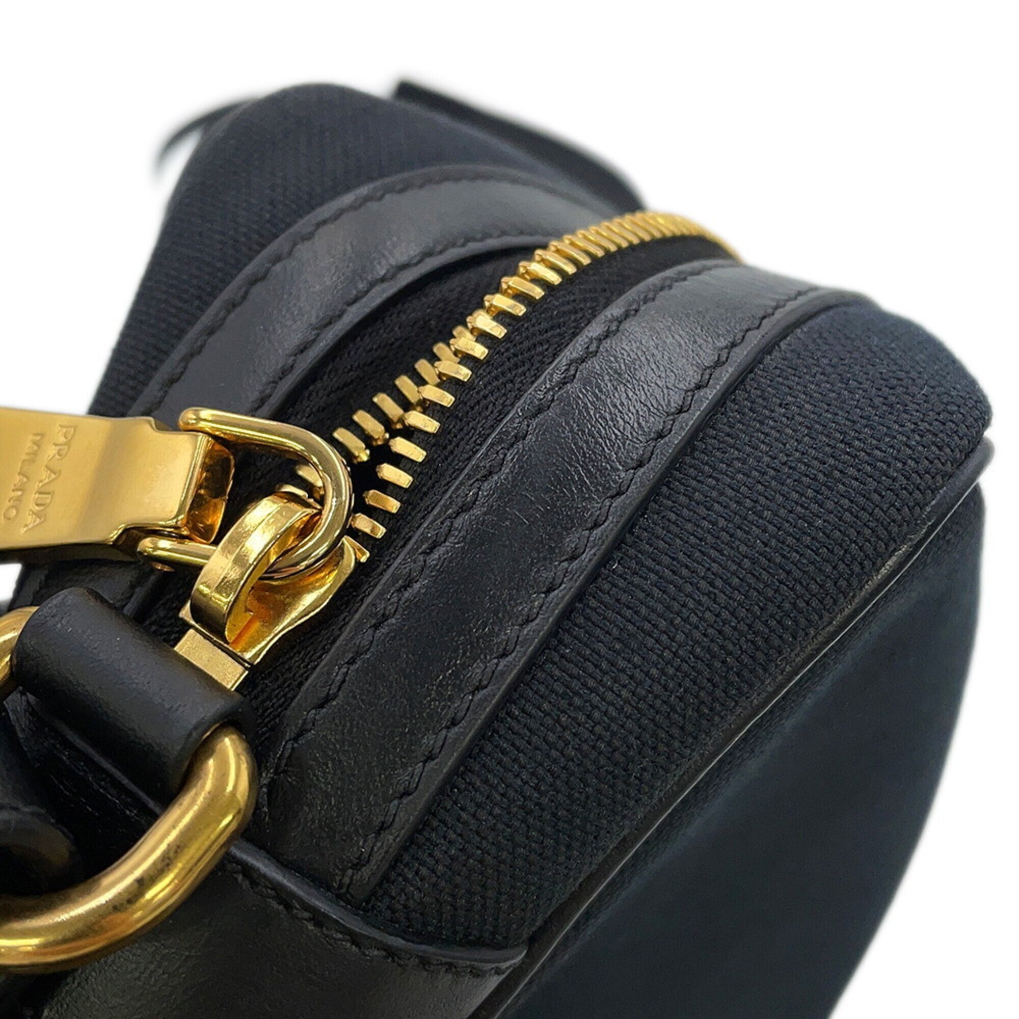 Prada Black Canvas Leather Handbag Shoulder Bag (Pre-Owned)
