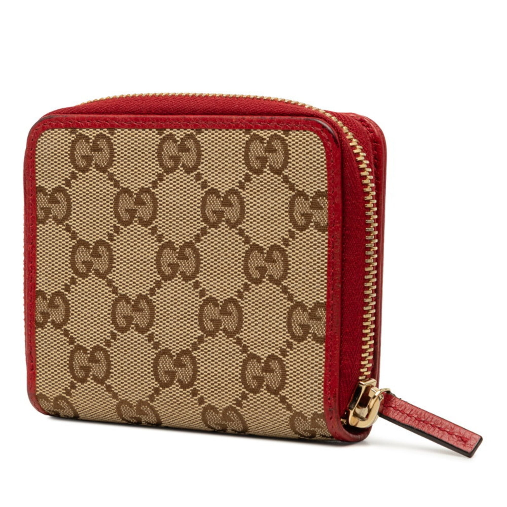 Gucci Beige Red Color Canvas Leather Wallet (Bi-Fold) (Pre-Owned)
