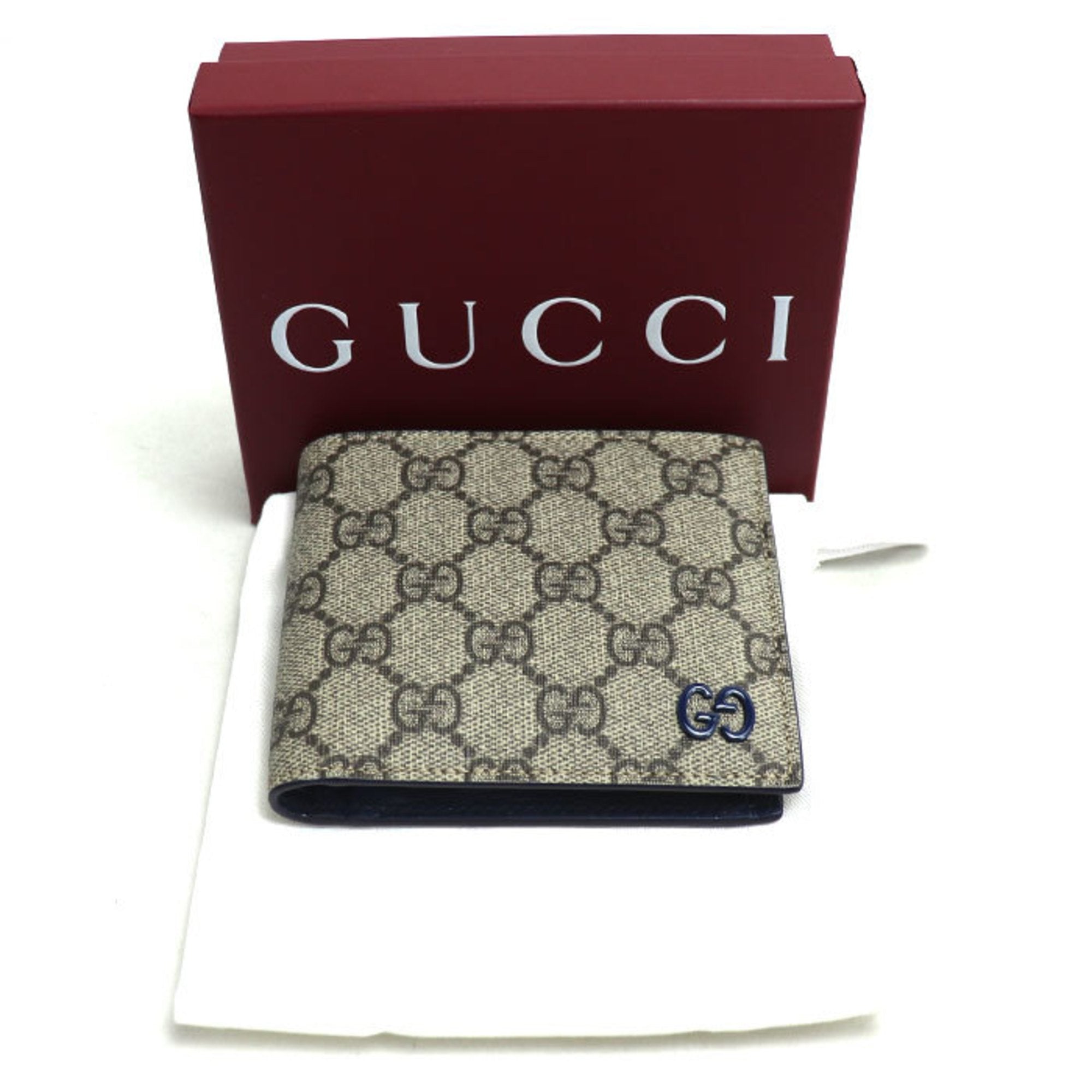 Gucci Beige Navy Gg Supreme Wallet (Bi-Fold) (Pre-Owned)