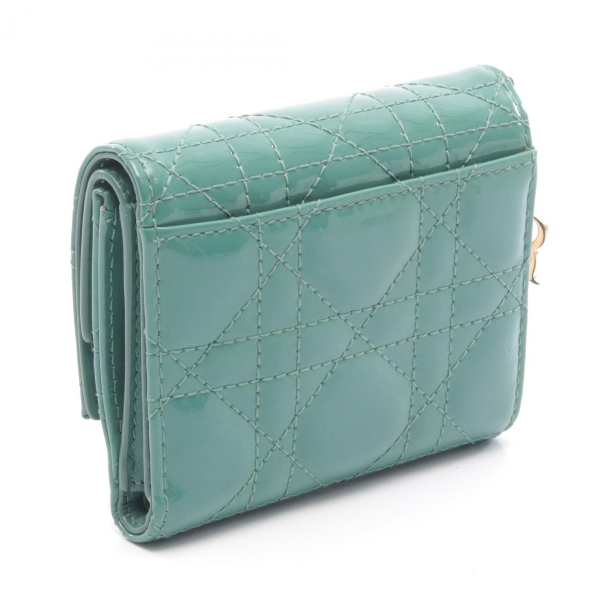 Christian Dior Green Patent Leather Wallet (Tri-Fold) (Pre-Owned)