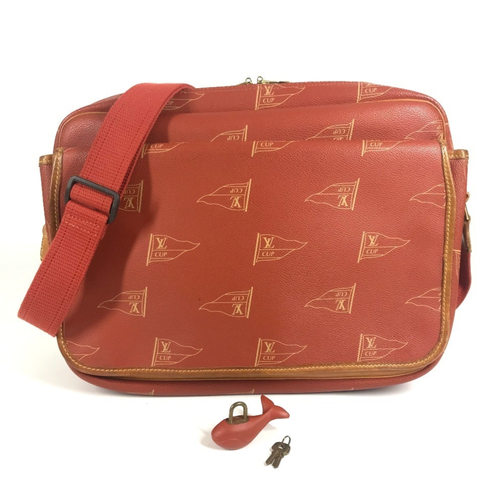 Louis Vuitton Galle Orange Leather Canvas Messenger Bag Shoulder Bag (Pre-Owned)