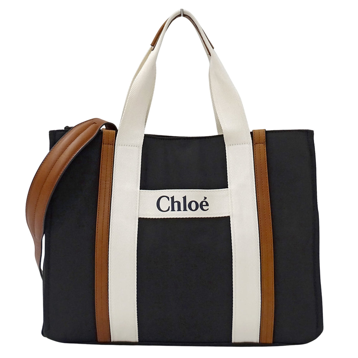 Chloé Black Canvas Shoulder Bag Tote Bag (Pre-Owned)