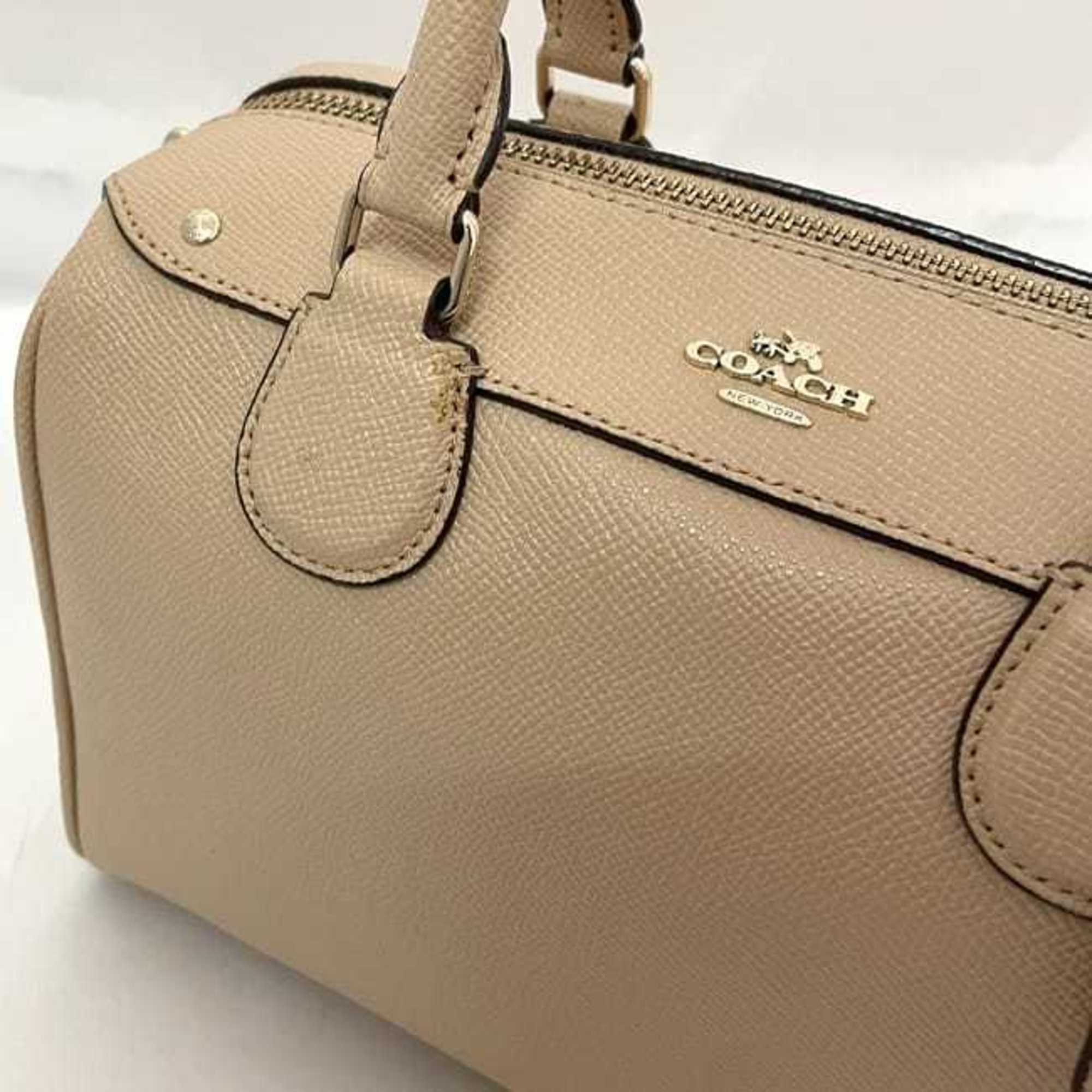 Coach Beige Leather Boston Bag Handbag Shoulder Bag (Pre-Owned)