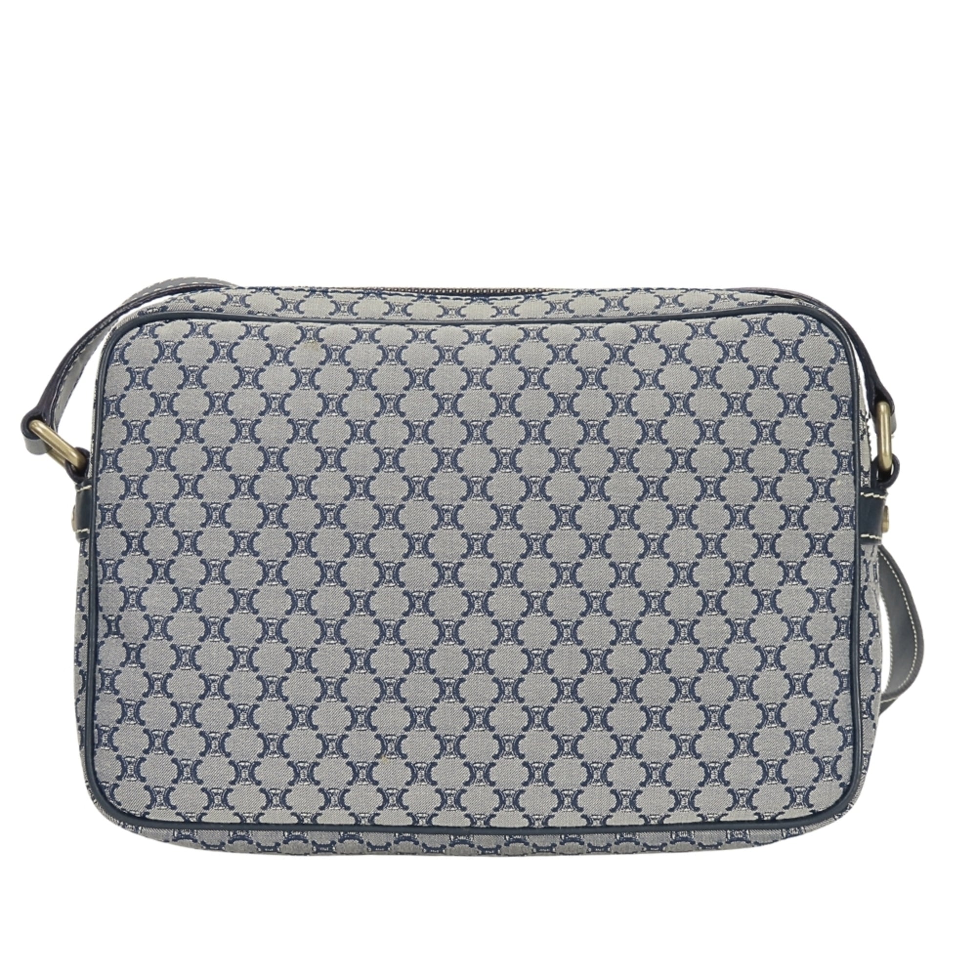Celine Macadam Navy Canvas Leather Shoulder Bag (Pre-Owned)