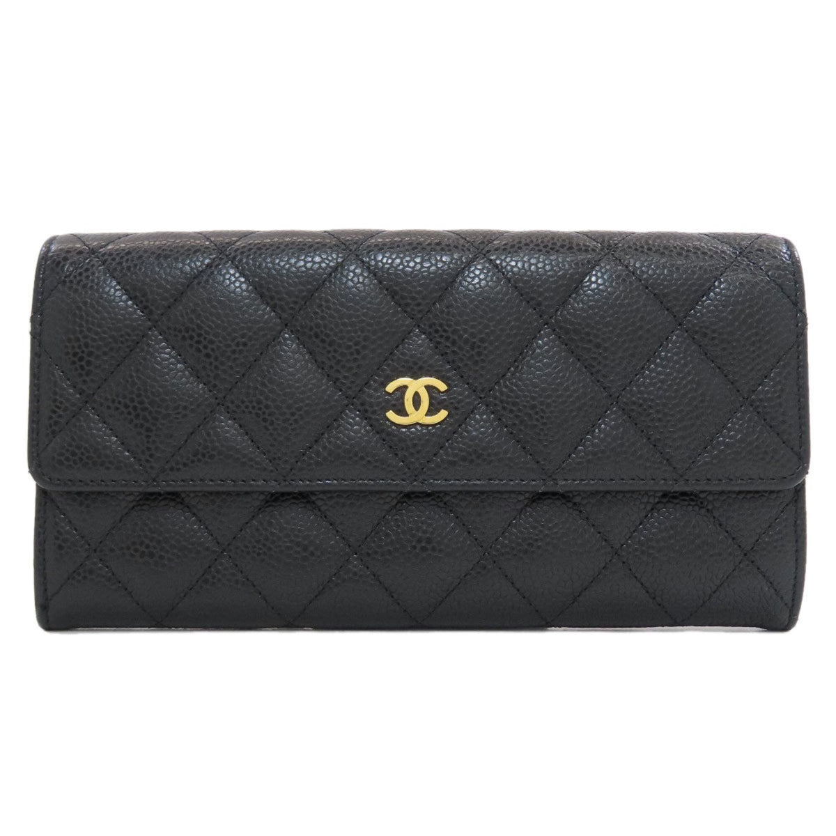 Chanel Matelasse Black Leather Long Wallet (Bi-Fold) (Pre-Owned)