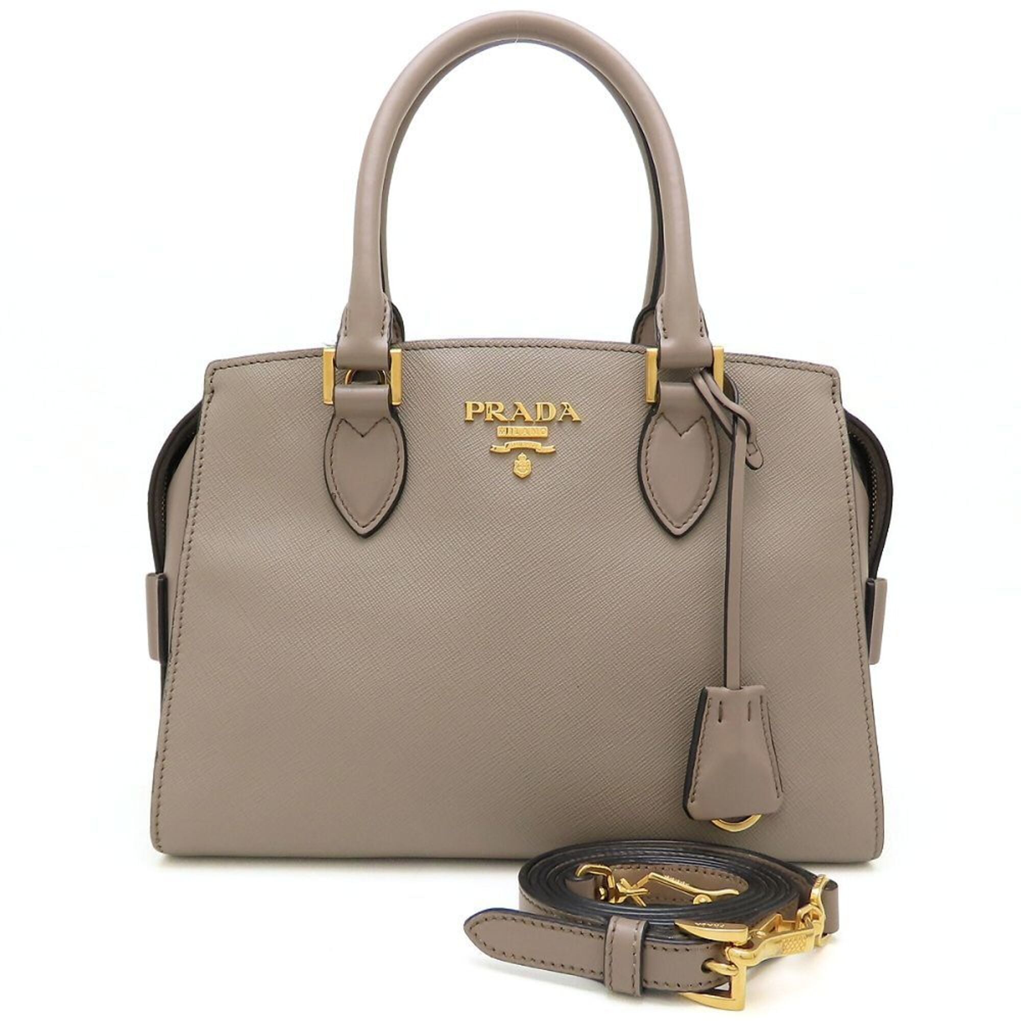 Prada Grayish Saffiano Triangle Leather Shoulder Bag (Pre-Owned)