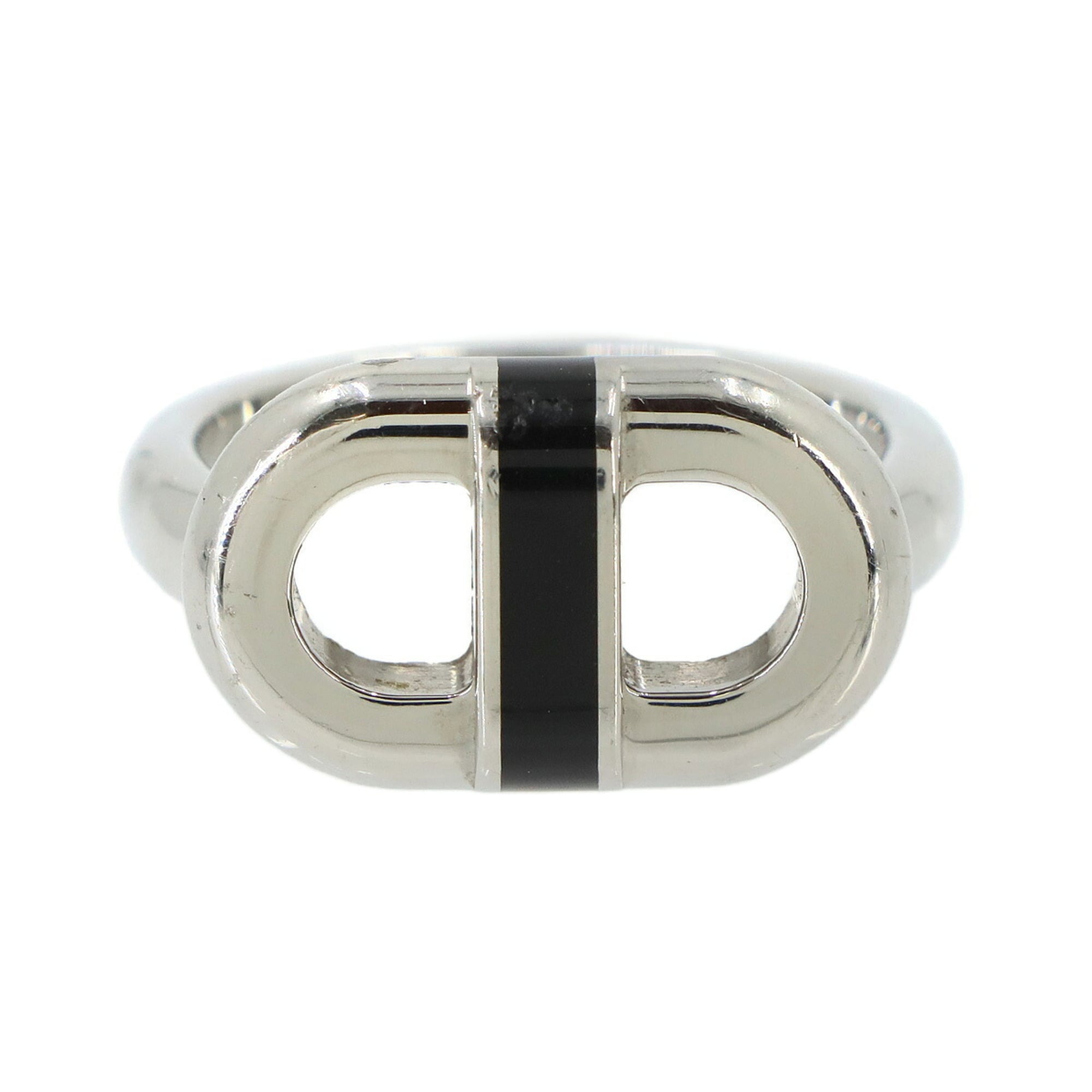 Hermes Silver Black Lacquer Metal Stainless Steel Band Ring (Pre-Owned)