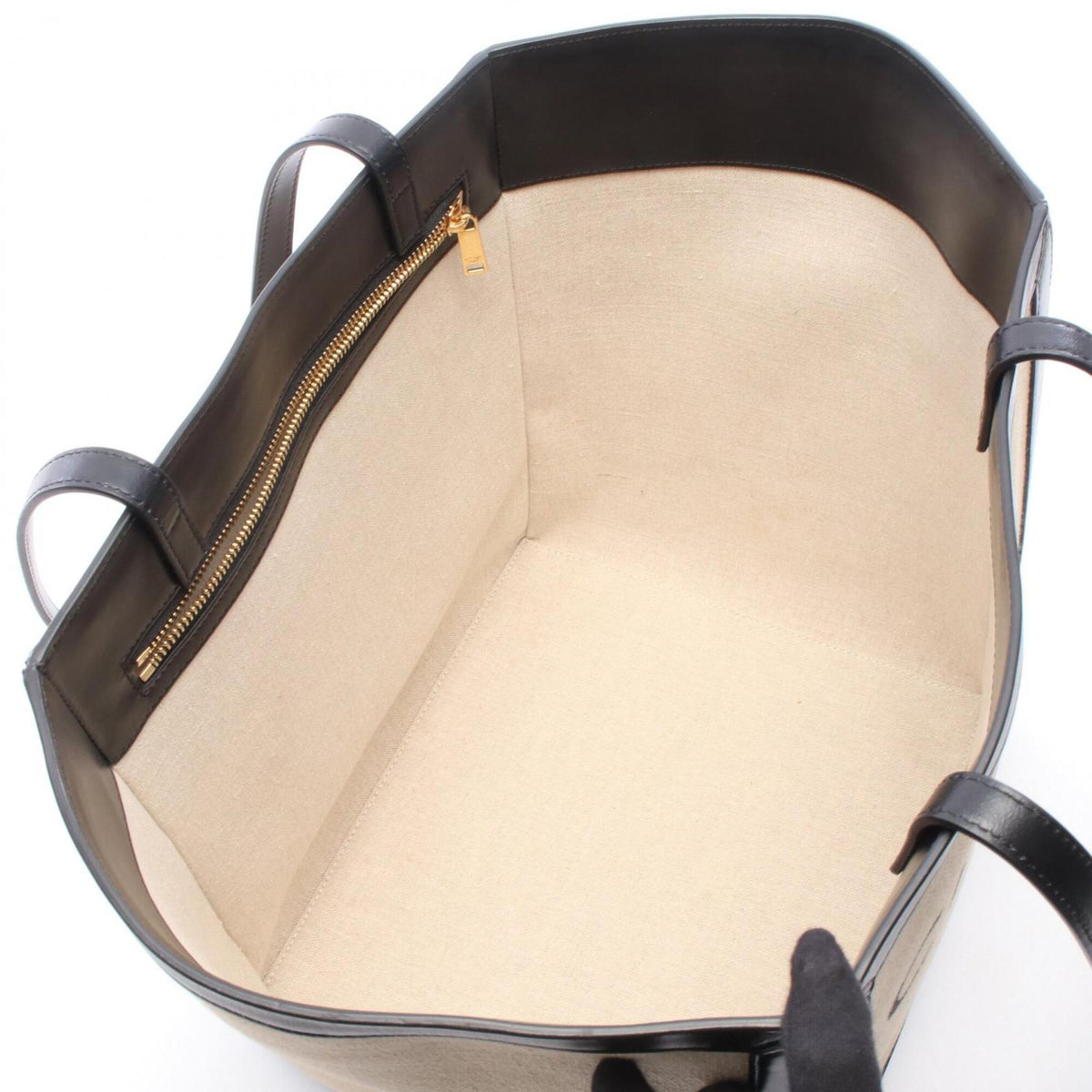 Celine Beige Black Canvas Leather Handbag Tote Bag (Pre-Owned)