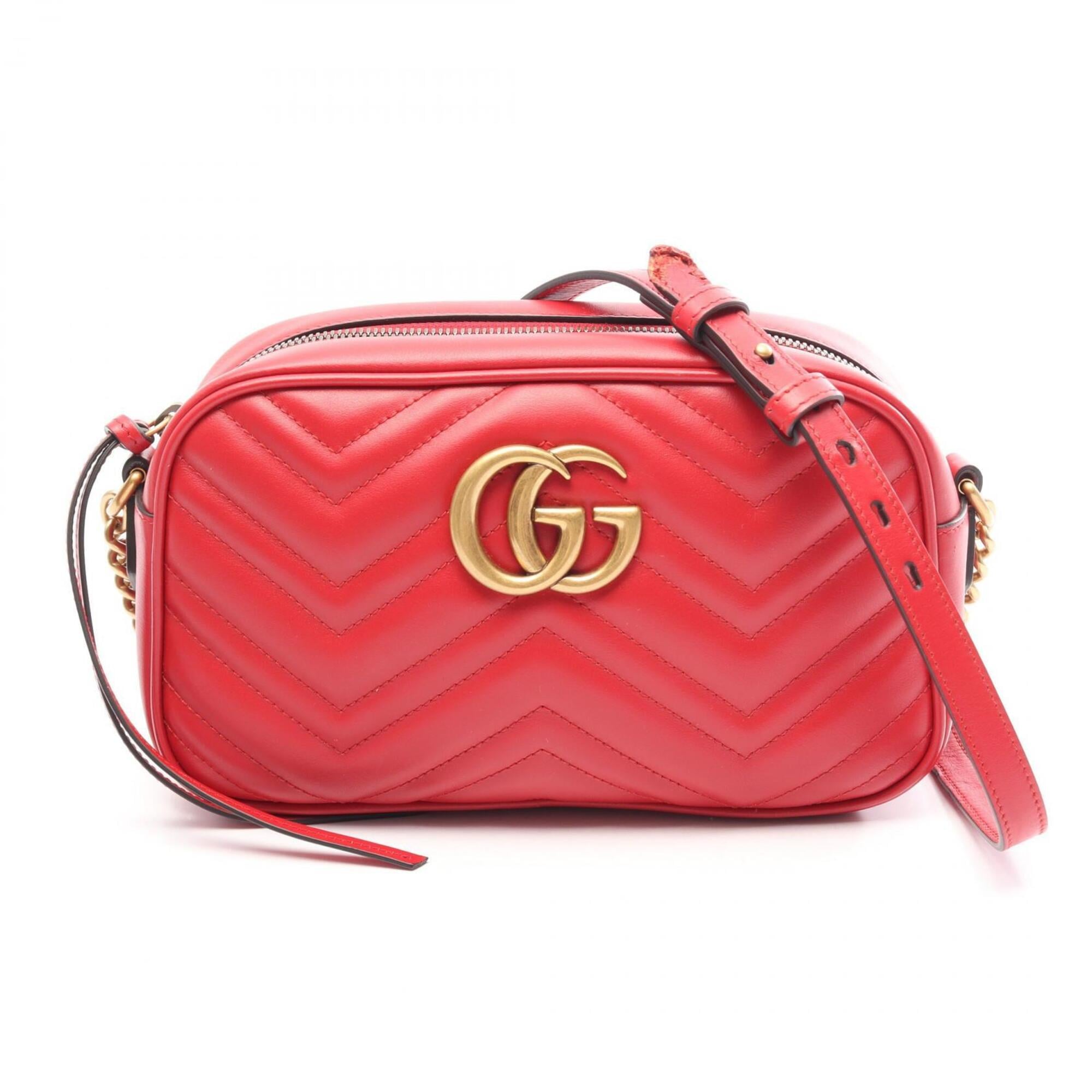 Gucci Red Color Leather Shoulder Bag (Pre-Owned)