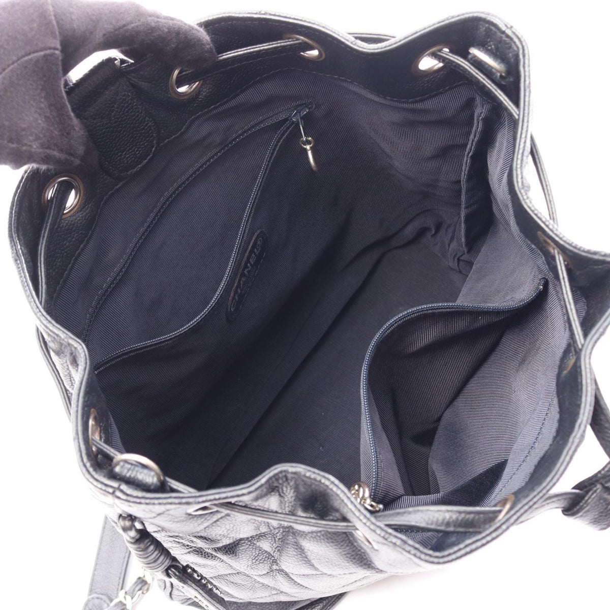 Chanel Black Grained Calfskin Backpack Handbag (Pre-Owned)