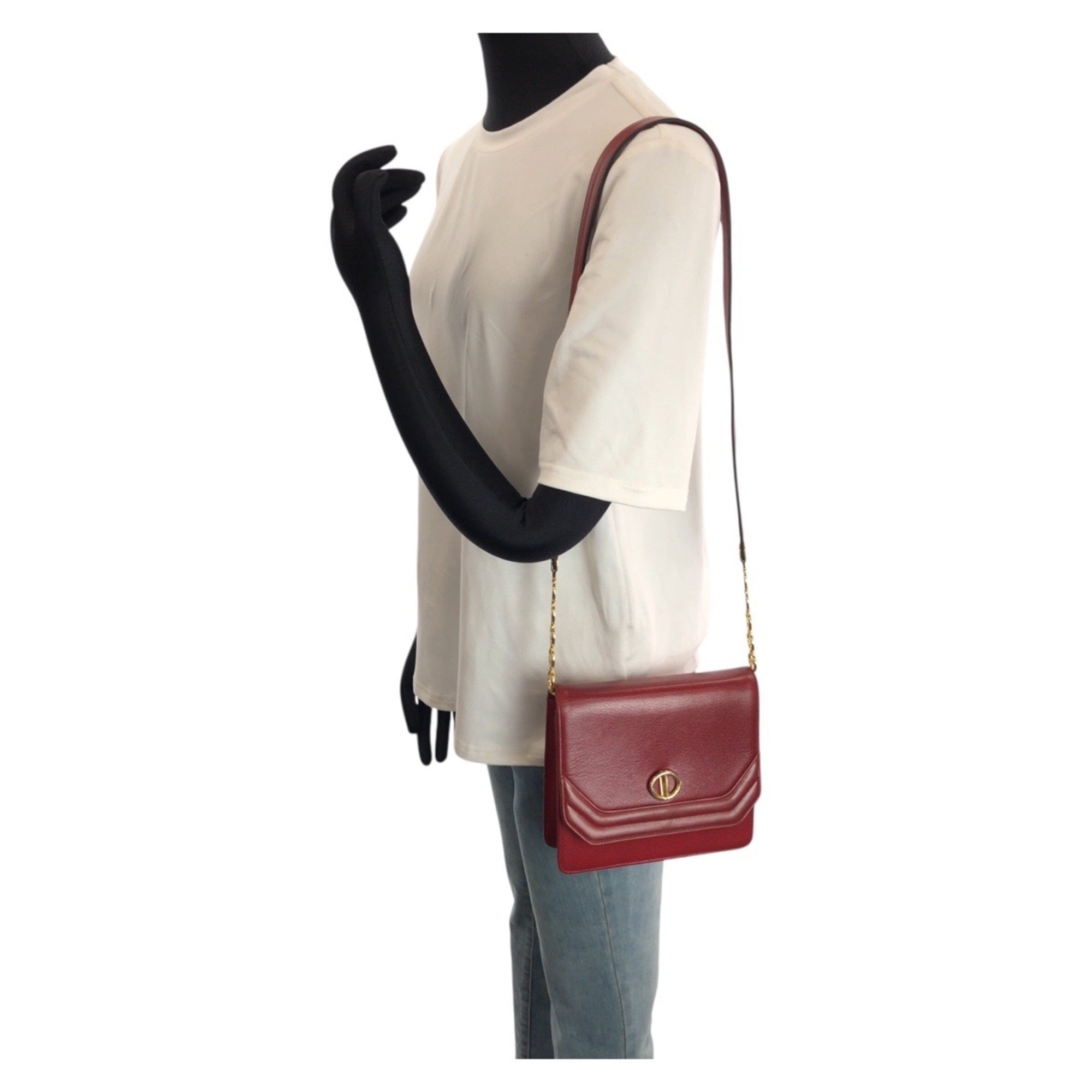 Christian Dior Red Color Leather Pochette Shoulder Bag (Pre-Owned)