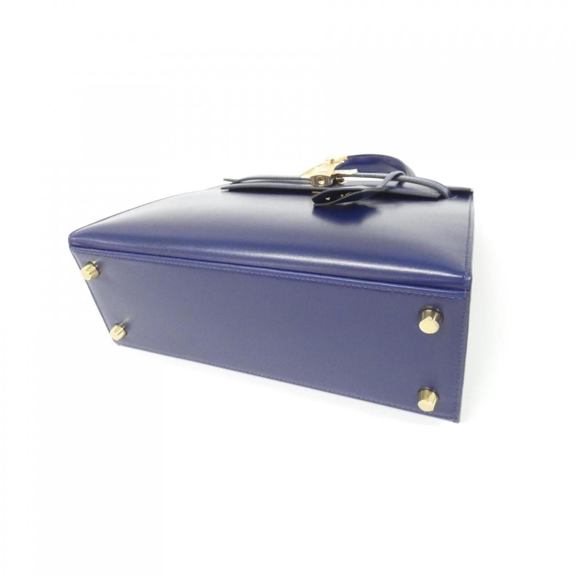 Hermes Bleu Saphir Blue Box Calf Leather Handbag (Pre-Owned)