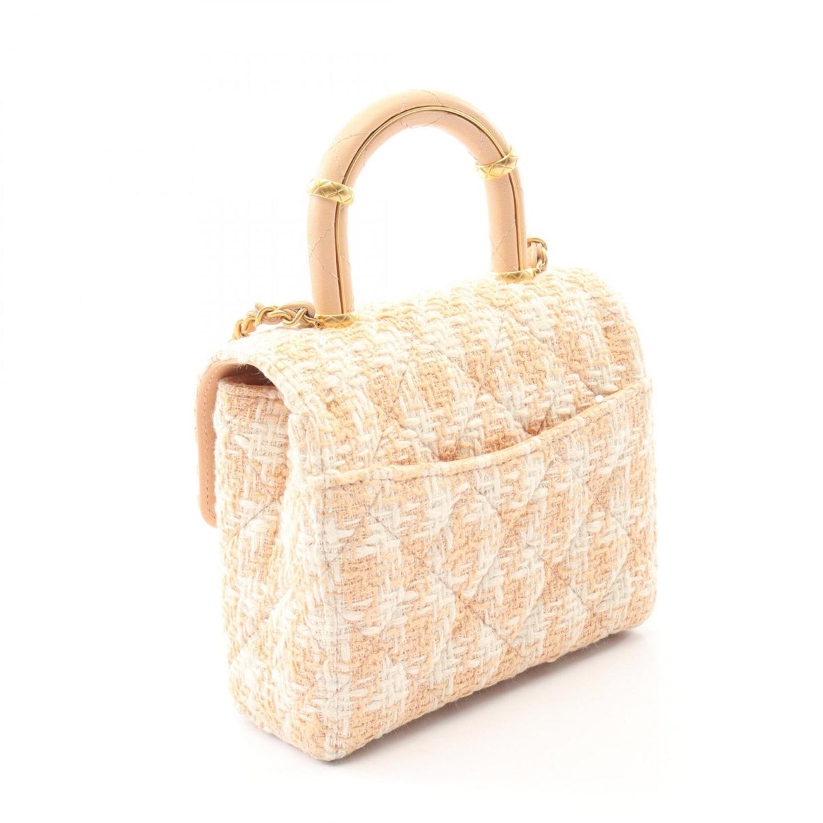 Chanel Pink White Fabric Leather Handbag Shoulder Bag (Pre-Owned)