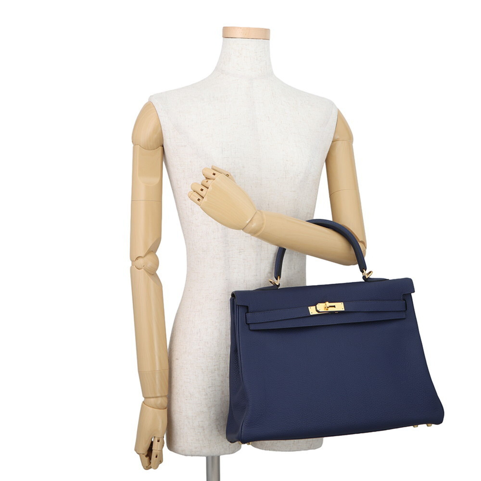 Hermes Blue Navy Togo Leather Handbag (Pre-Owned)