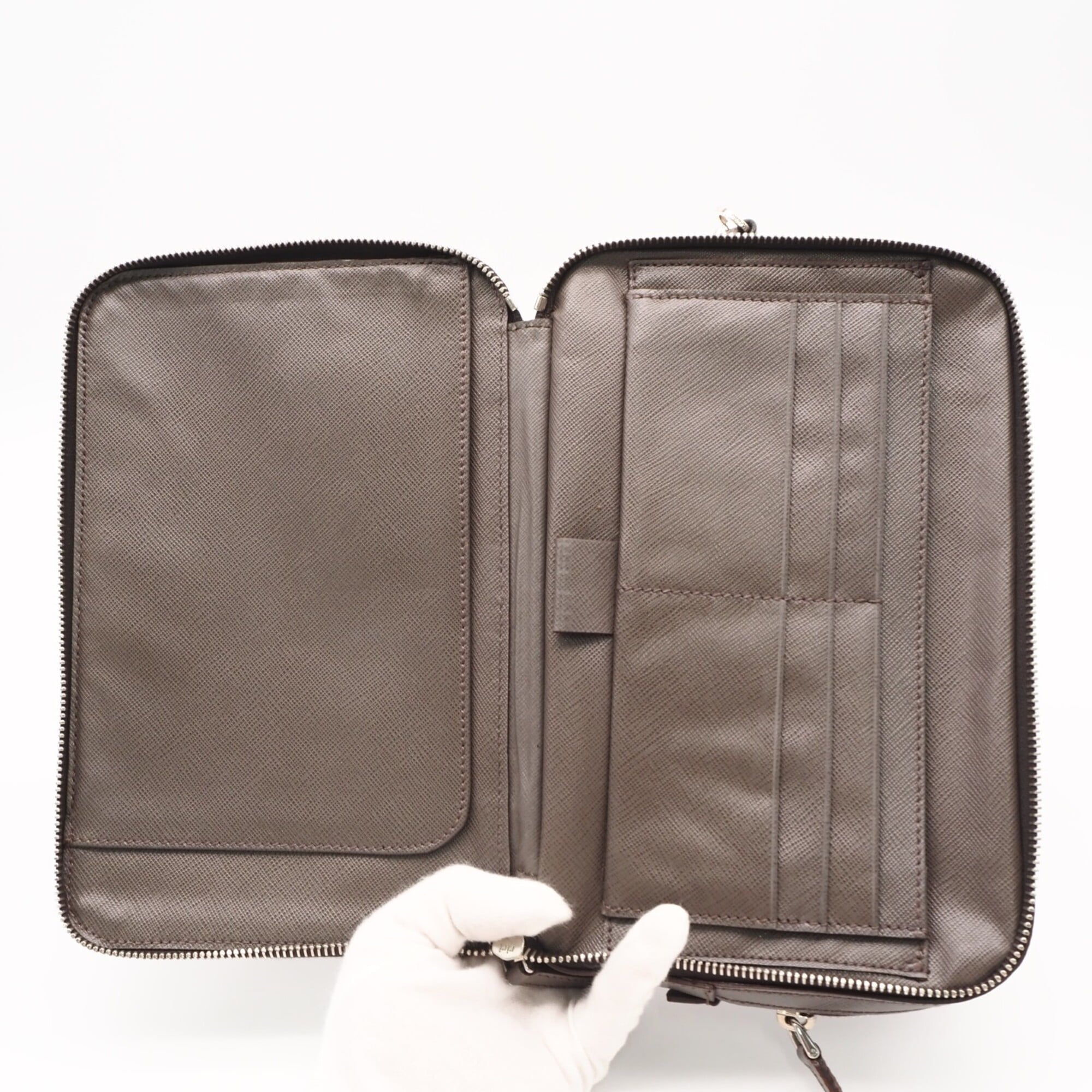 Prada Saffiano Grayish Saffiano Clutch Bag (Pre-Owned)