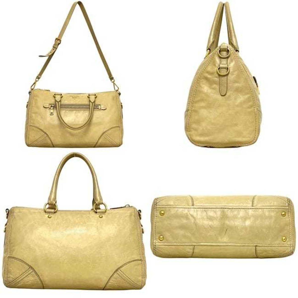 Prada Beige Yellow Leather Tote Bag (Pre-Owned)