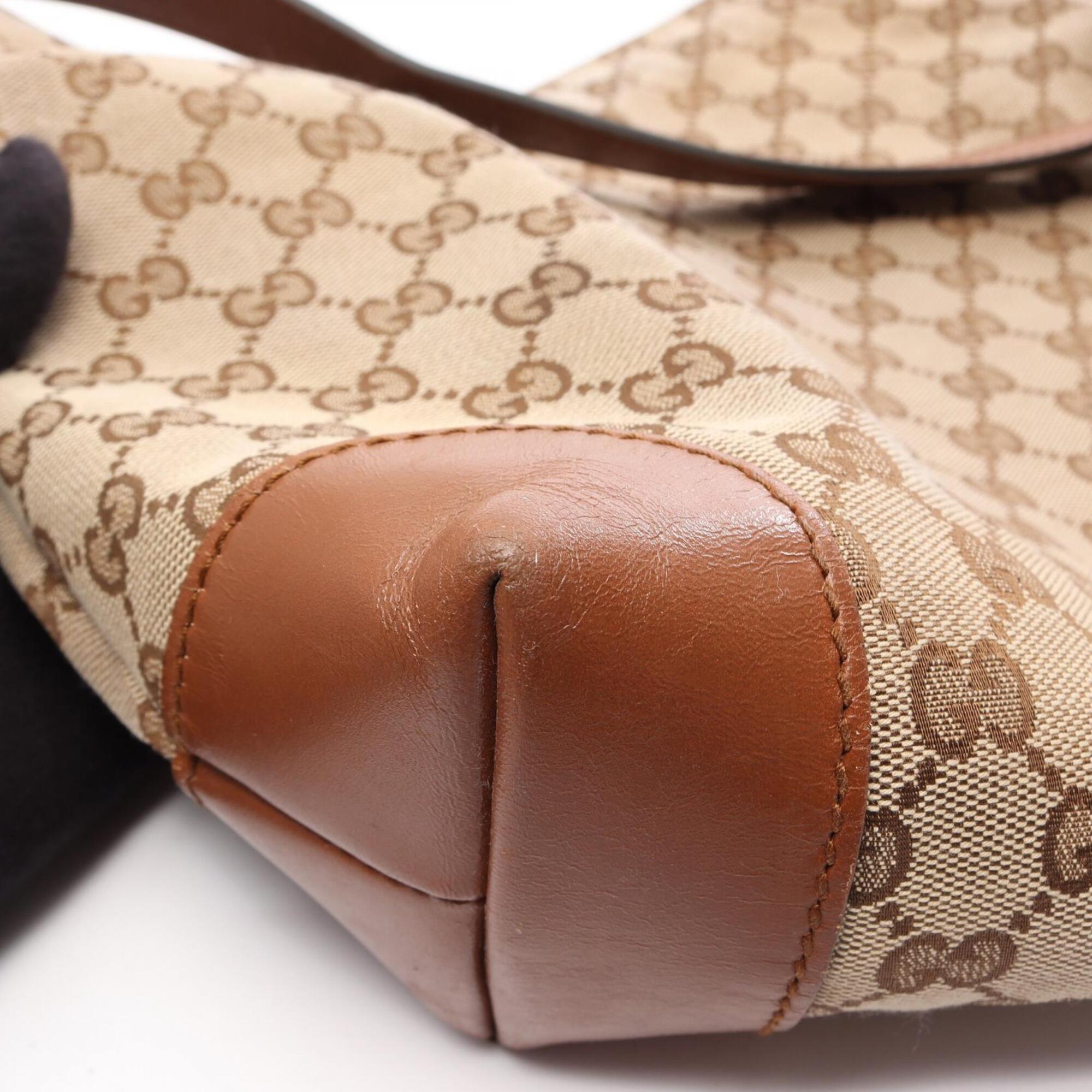 Gucci Beige Brown Gg Canvas Leather Handbag Shoulder Bag (Pre-Owned)