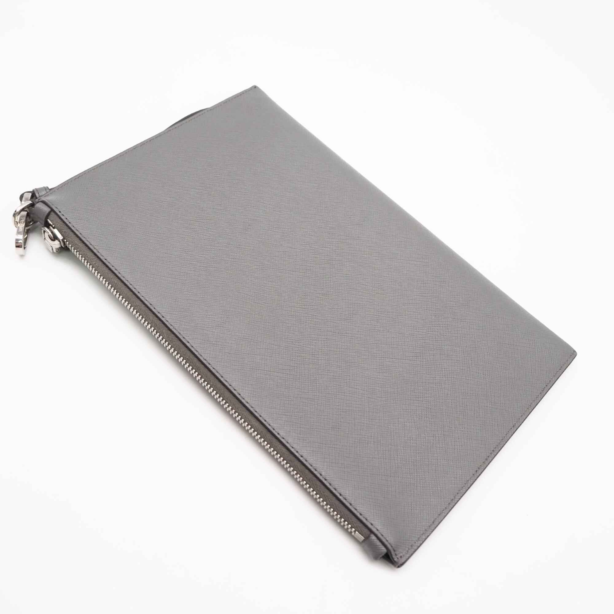 Prada Saffiano Gray Saffiano Clutch Bag Pouch (Pre-Owned)