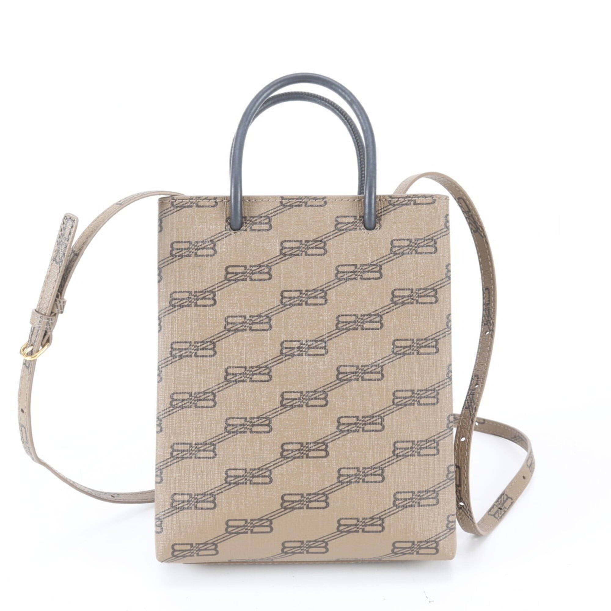 Balenciaga Brown Leather Coated Canvas Shopping Bag Shoulder Bag (Pre-Owned)
