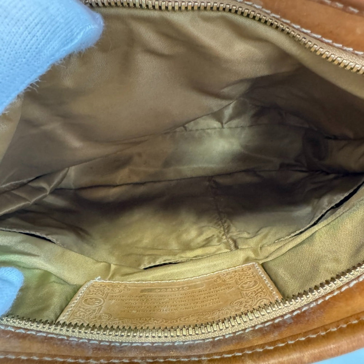Hunting World Beige Beige Brown Leather Nylon Shoulder Bag (Pre-Owned)