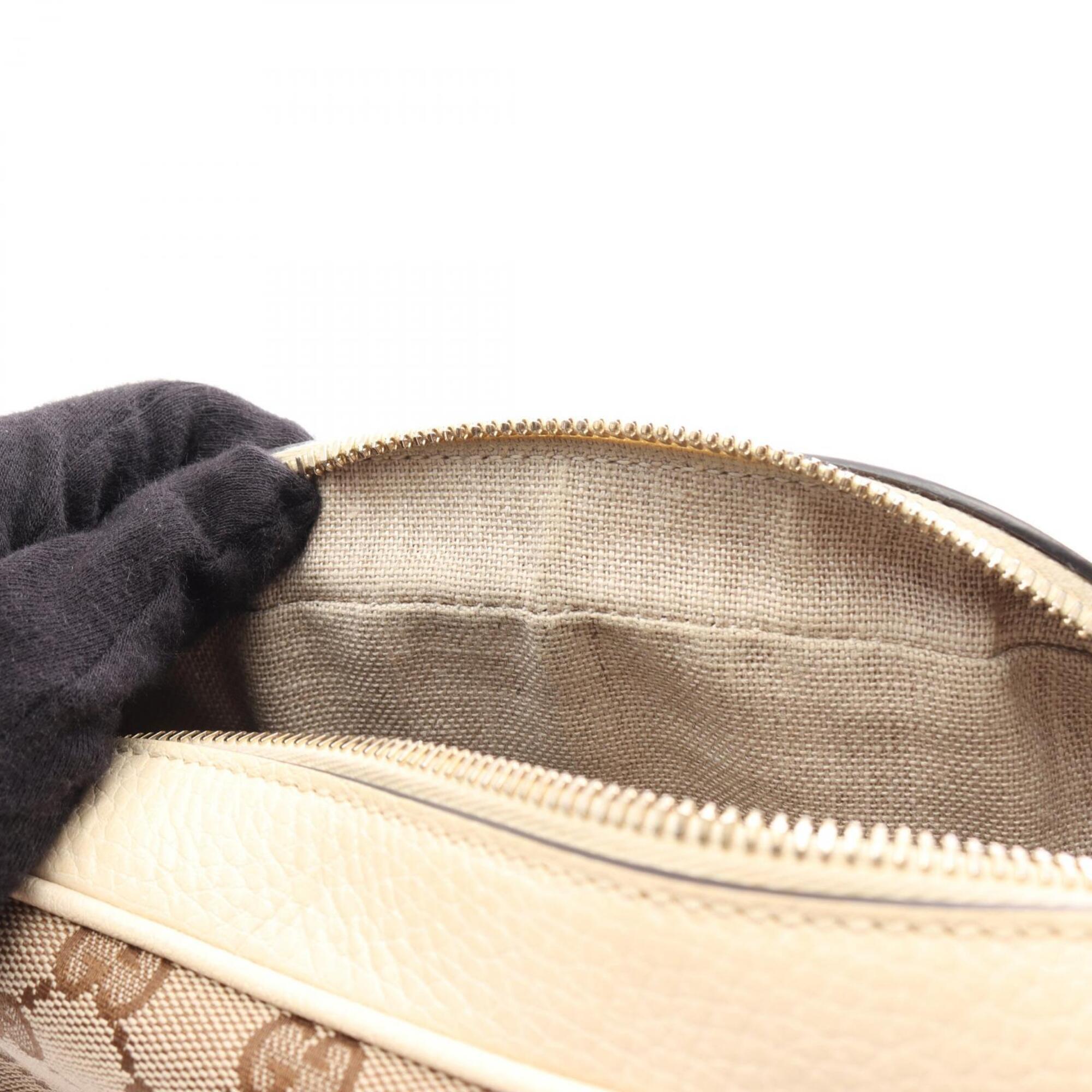 Gucci Beige Ivory Canvas Leather Handbag Shoulder Bag (Pre-Owned)