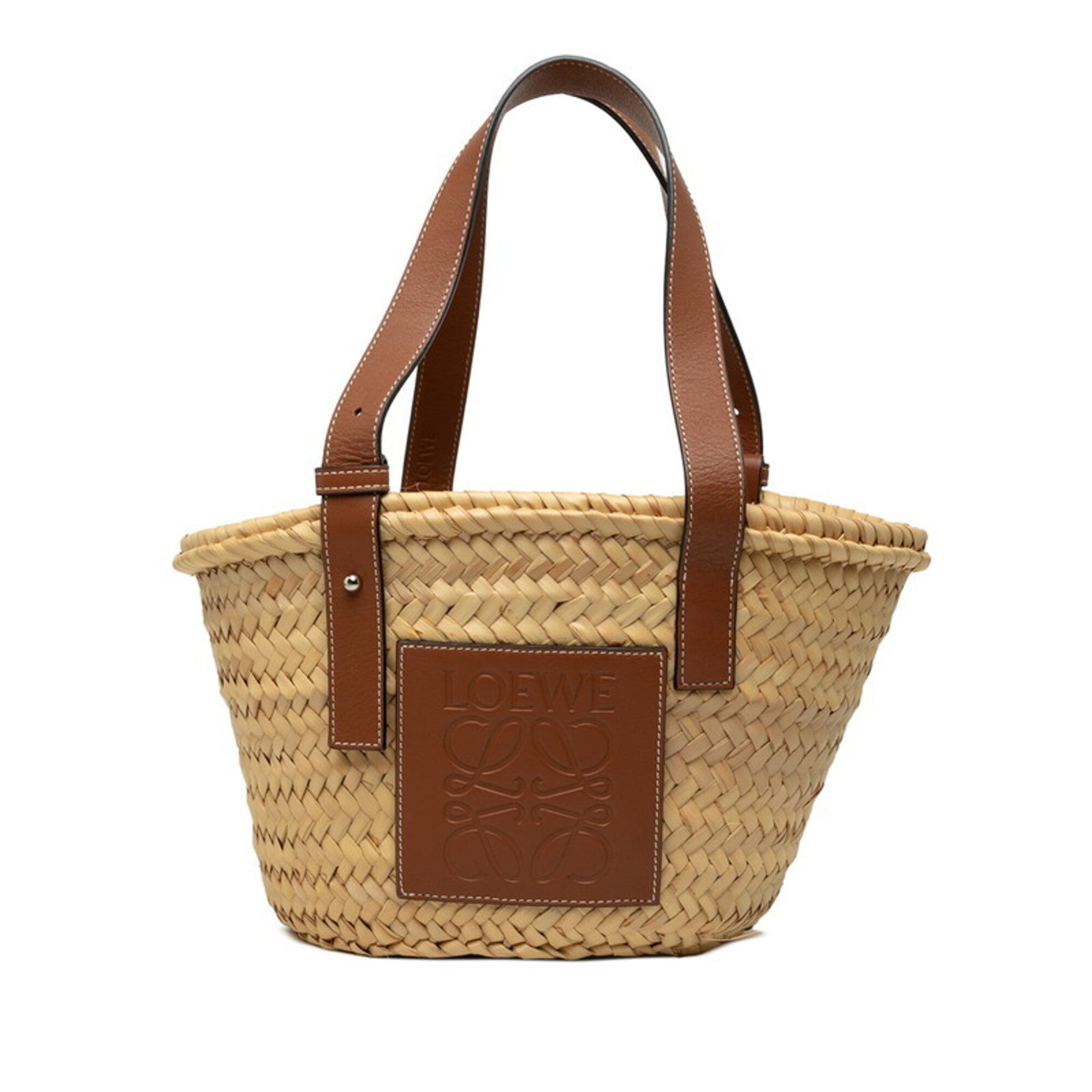 Loewe Brown Raffia Leather Basket Handbag (Pre-Owned)
