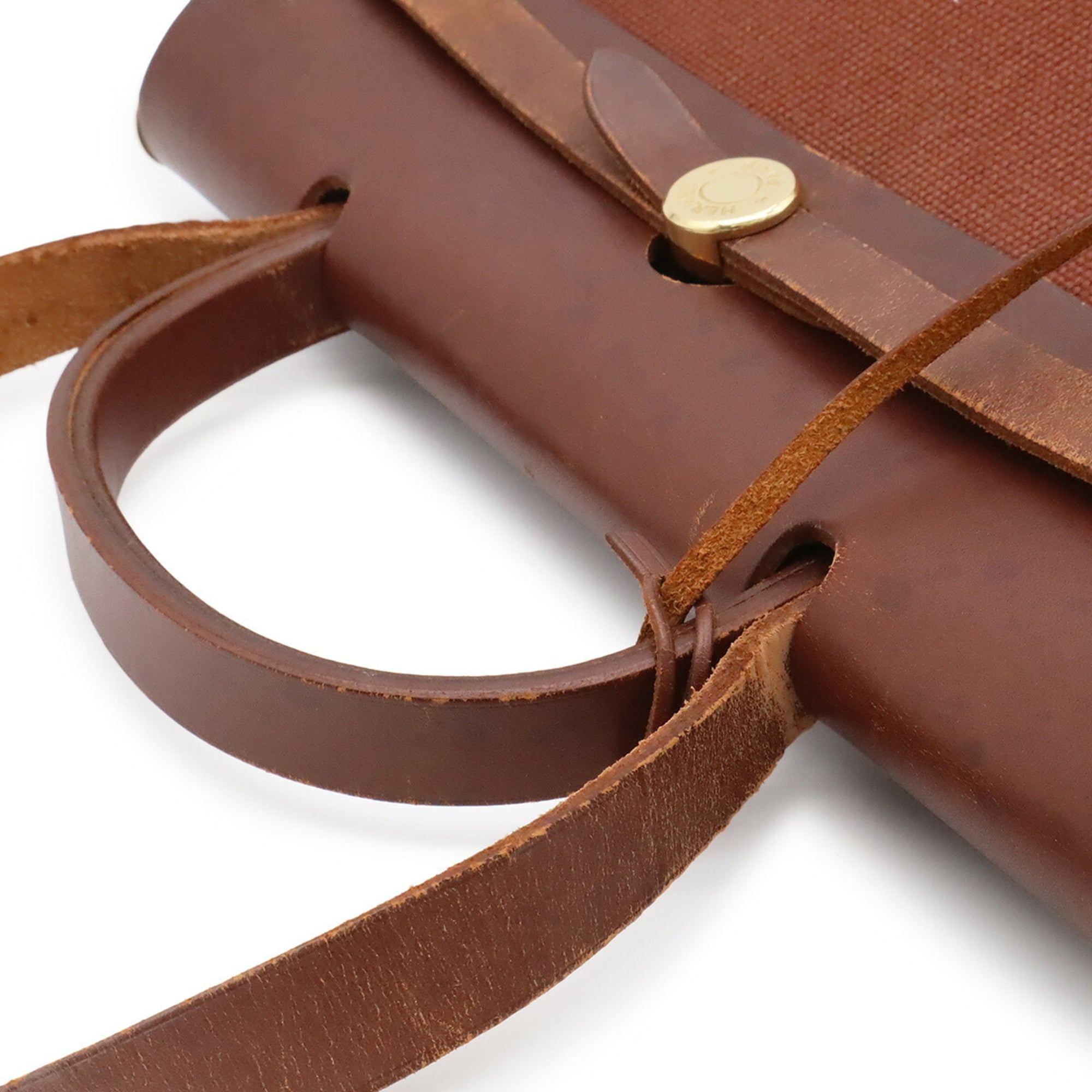 Hermes Brown Canvas Handbag Shoulder Bag (Pre-Owned)