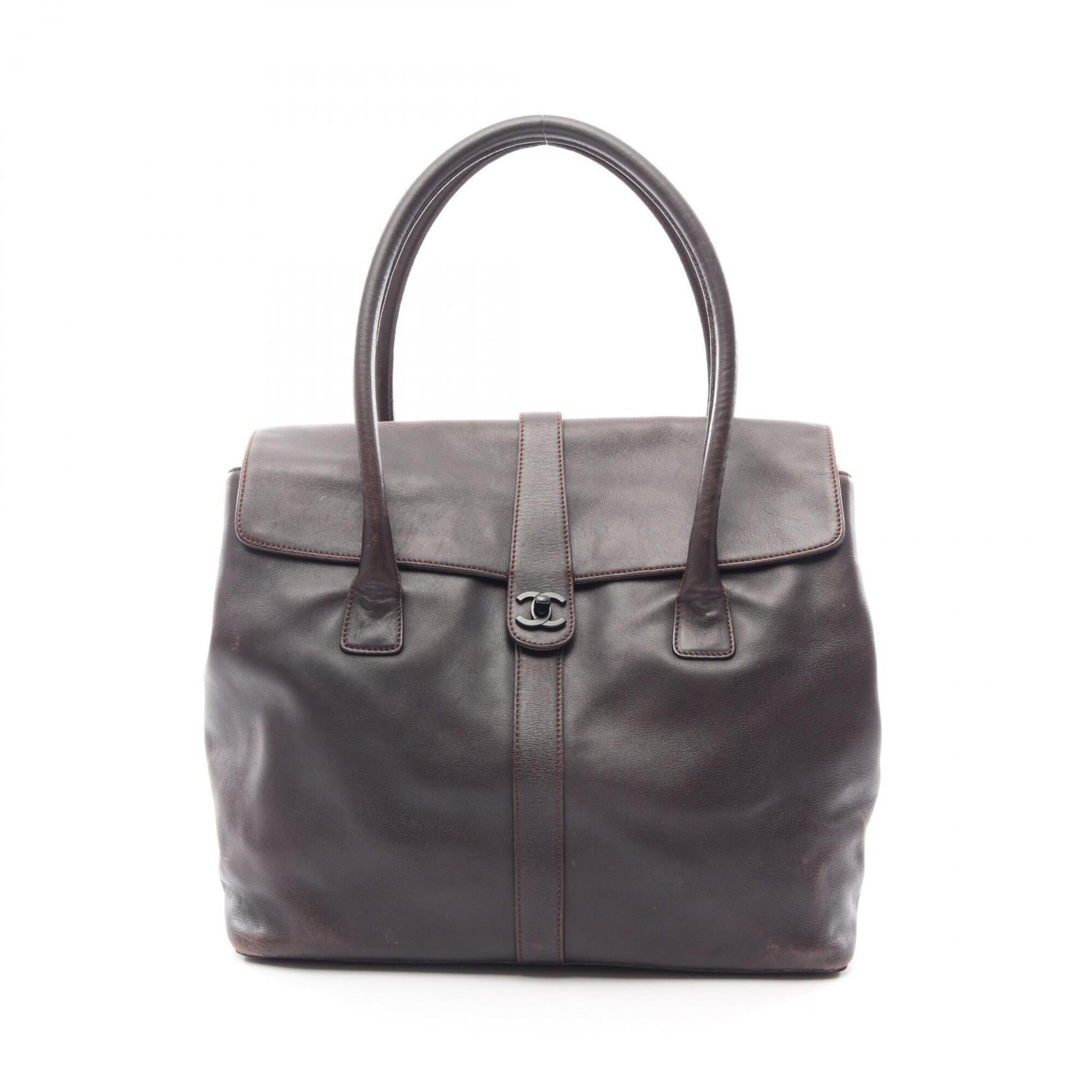 Chanel Brown Leather Handbag Tote Bag (Pre-Owned)