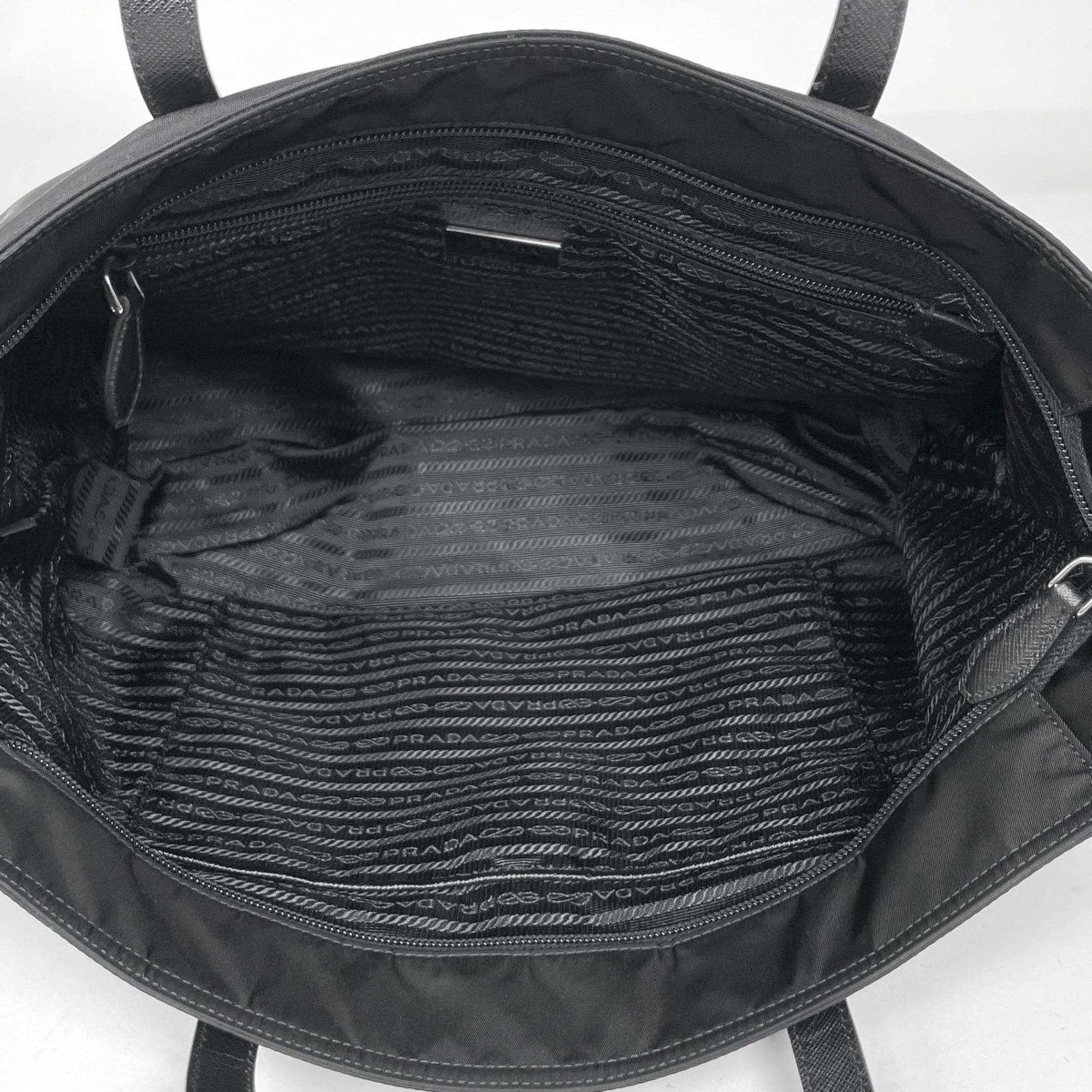 Prada Black Nylon Leather Tote Bag (Pre-Owned)