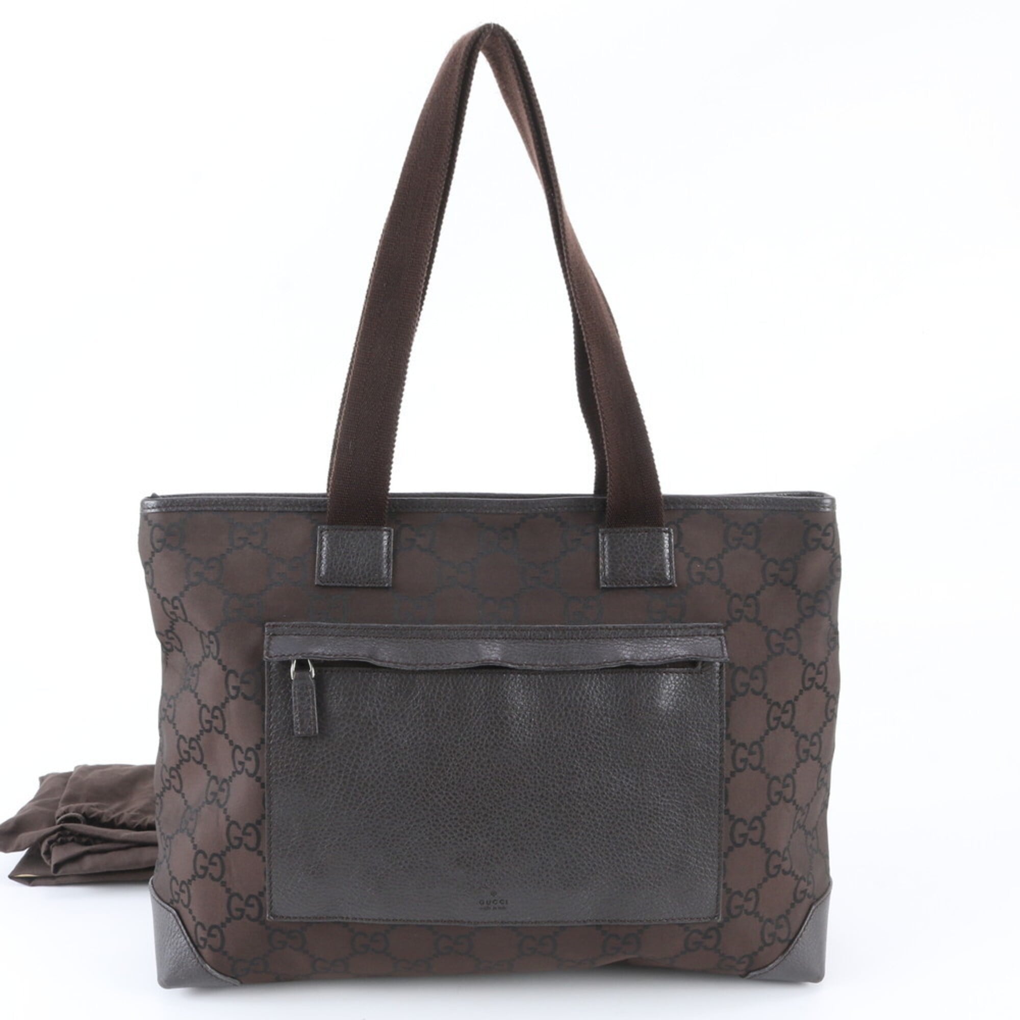 Gucci Brown Leather Nylon Shoulder Bag Tote Bag (Pre-Owned)