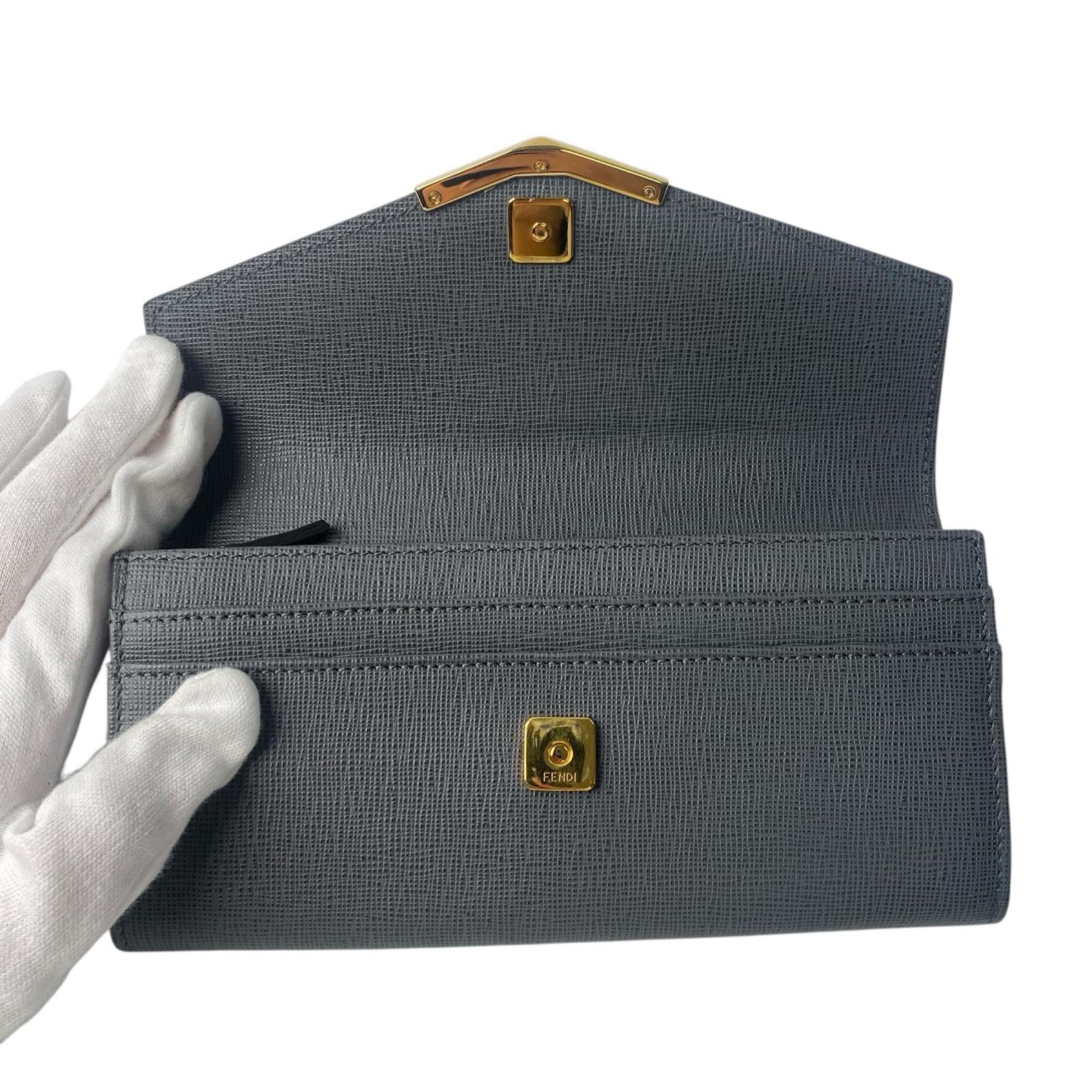 Fendi Gray Leather Long Wallet (Bi-Fold) (Pre-Owned)