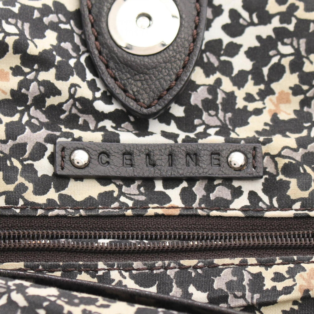 Celine Brown Gray Denim Leather Handbag Tote Bag (Pre-Owned)