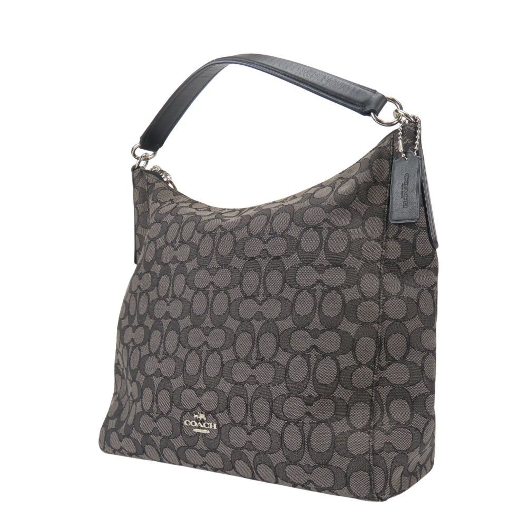 Coach Black Gray Canvas Leather Shoulder Bag (Pre-Owned)