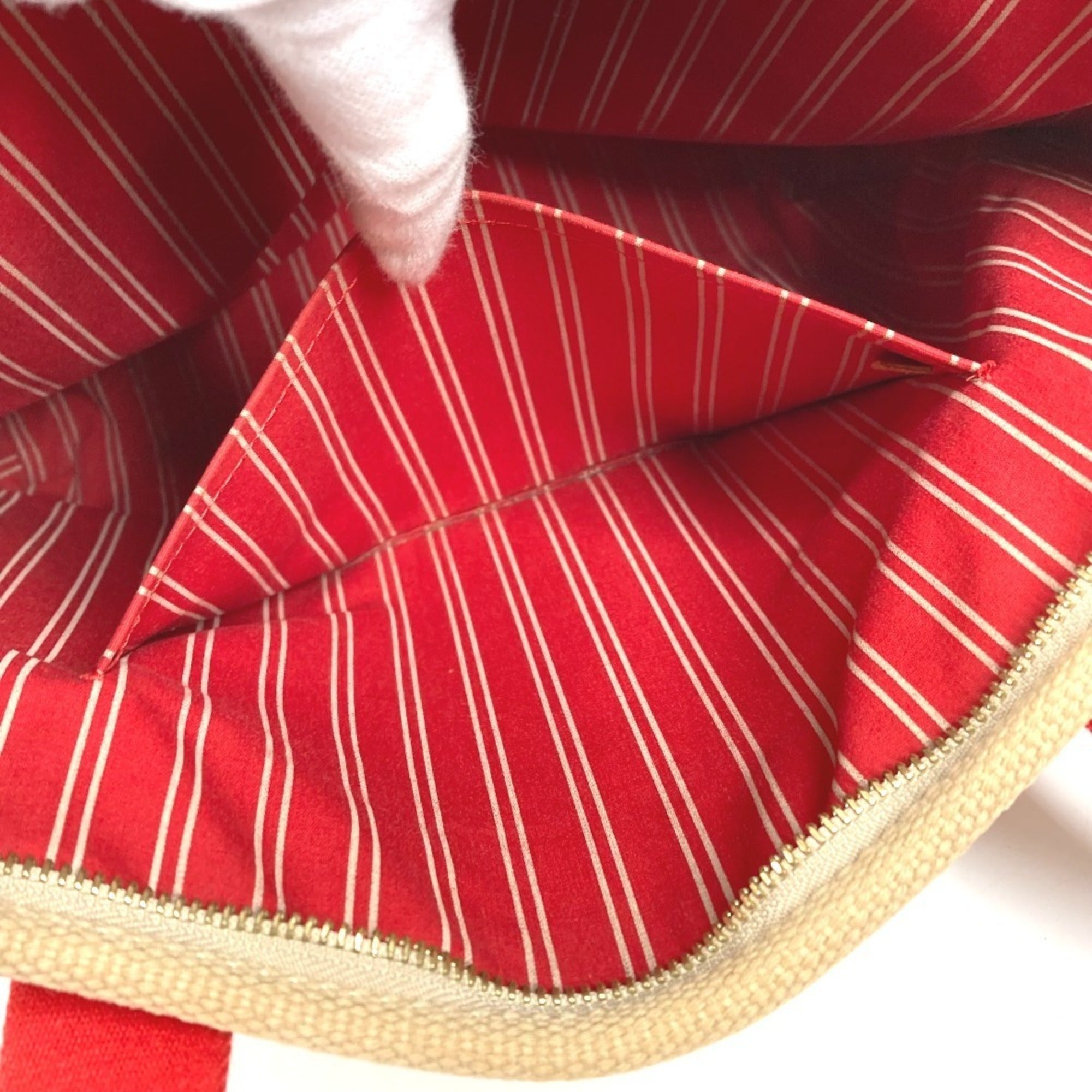 Louis Vuitton Beige Red Color Canvas Leather Shoulder Bag Tote Bag (Pre-Owned)