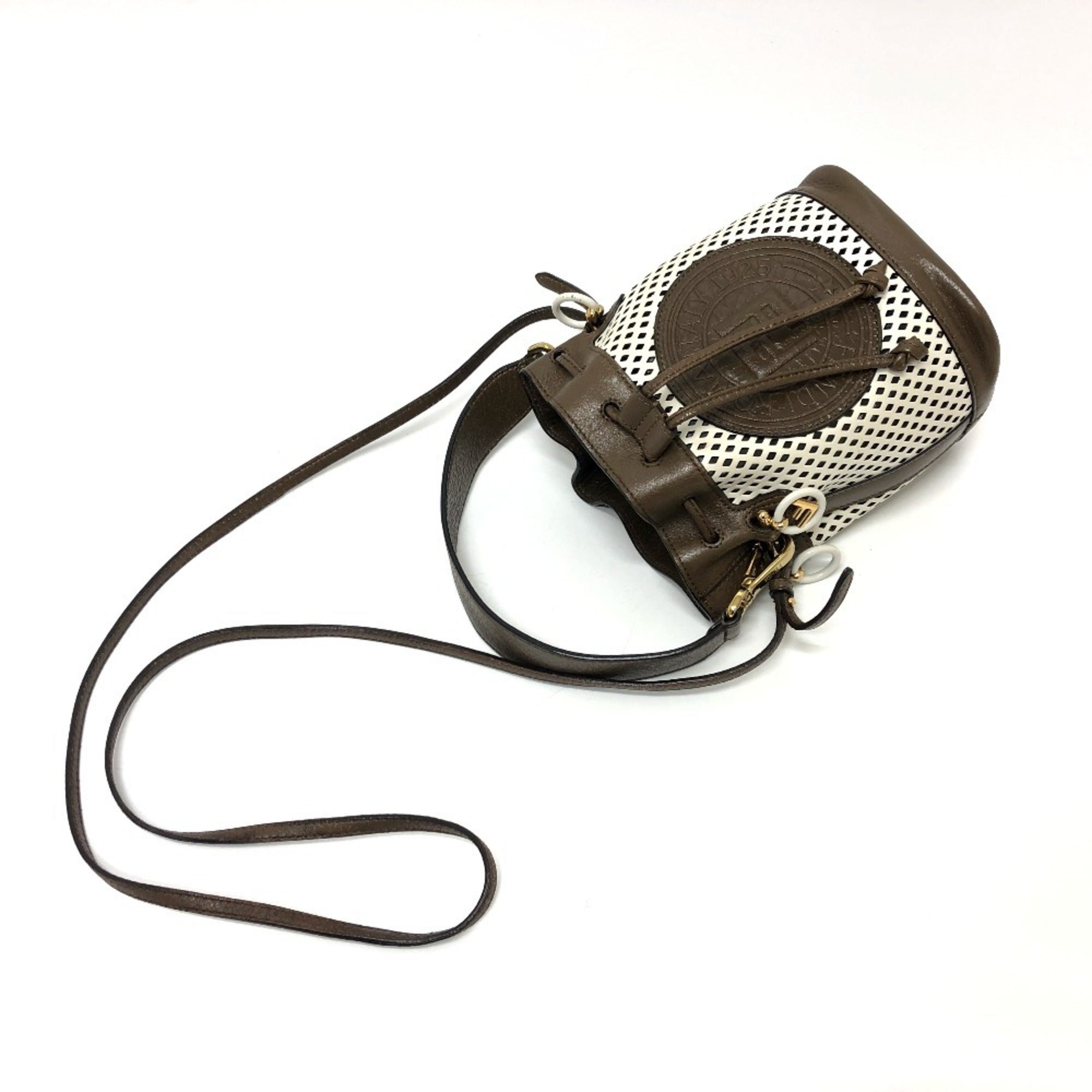 Fendi Brown White Leather Shoulder Bag (Pre-Owned)