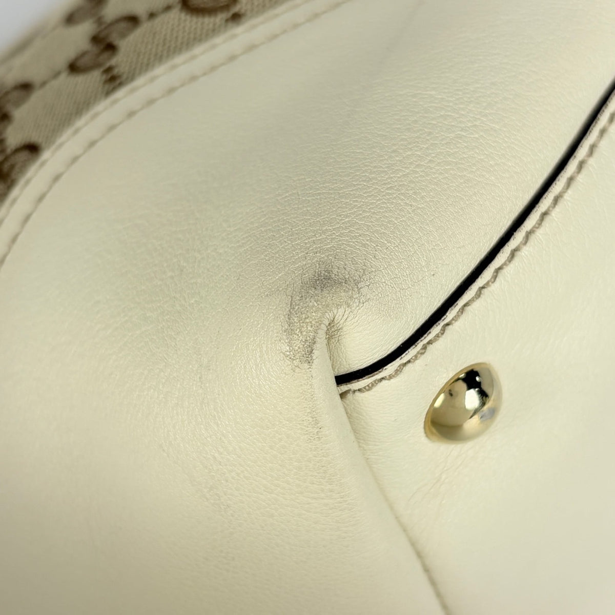 Gucci Beige White Gg Canvas Leather Tote Bag (Pre-Owned)