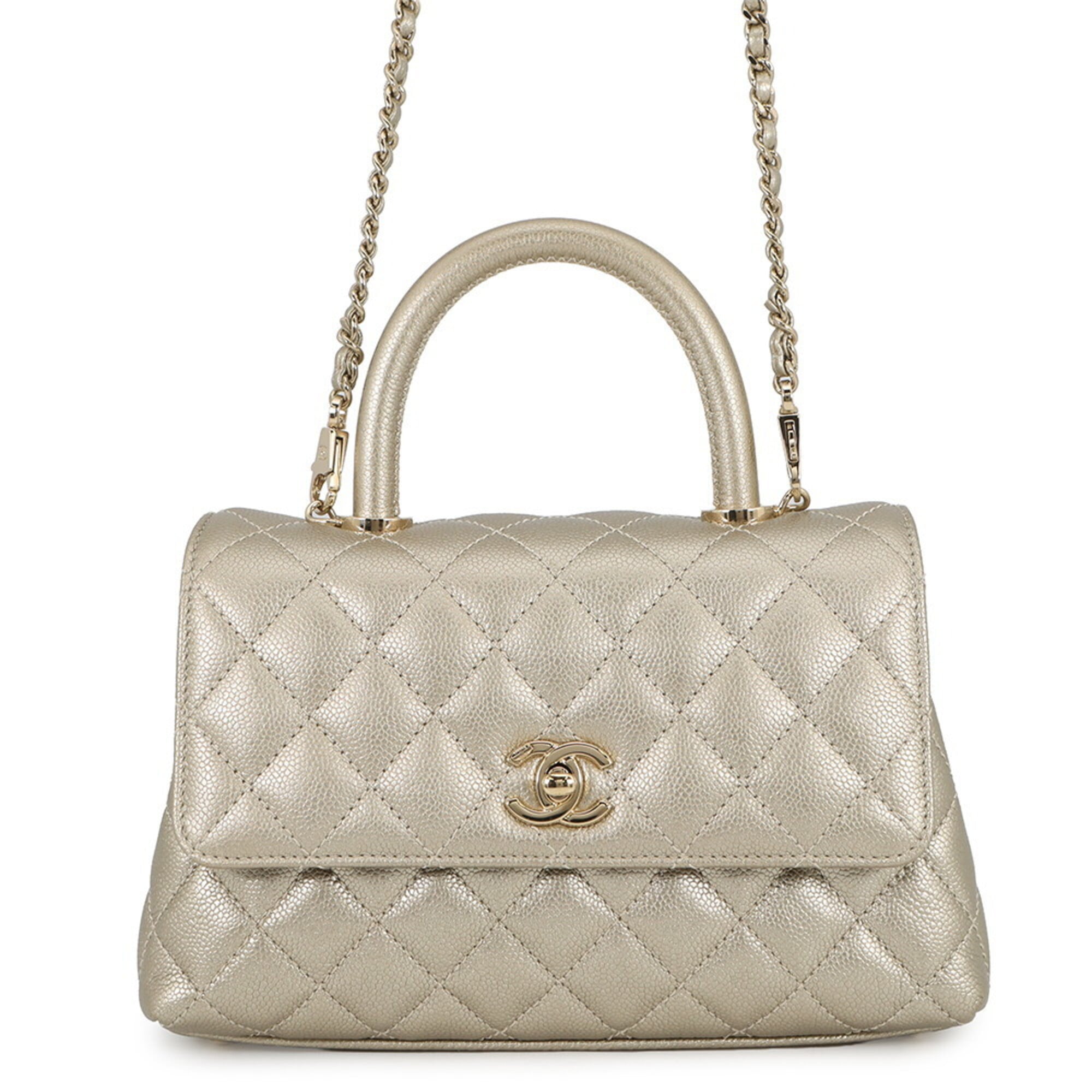 Chanel Gold Gold Brown Grained Calfskin Handbag Shoulder Bag (Pre-Owned)