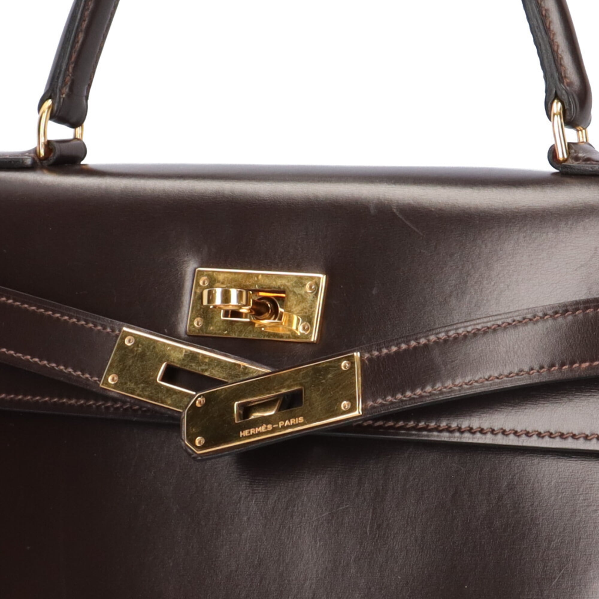 Hermes Brown Dark Brown Box Calf Leather Handbag (Pre-Owned)