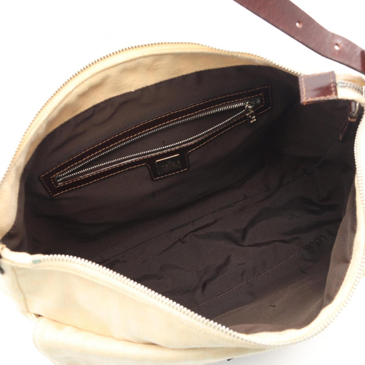 Fendi Beige Brown Canvas Leather Handbag Shoulder Bag (Pre-Owned)