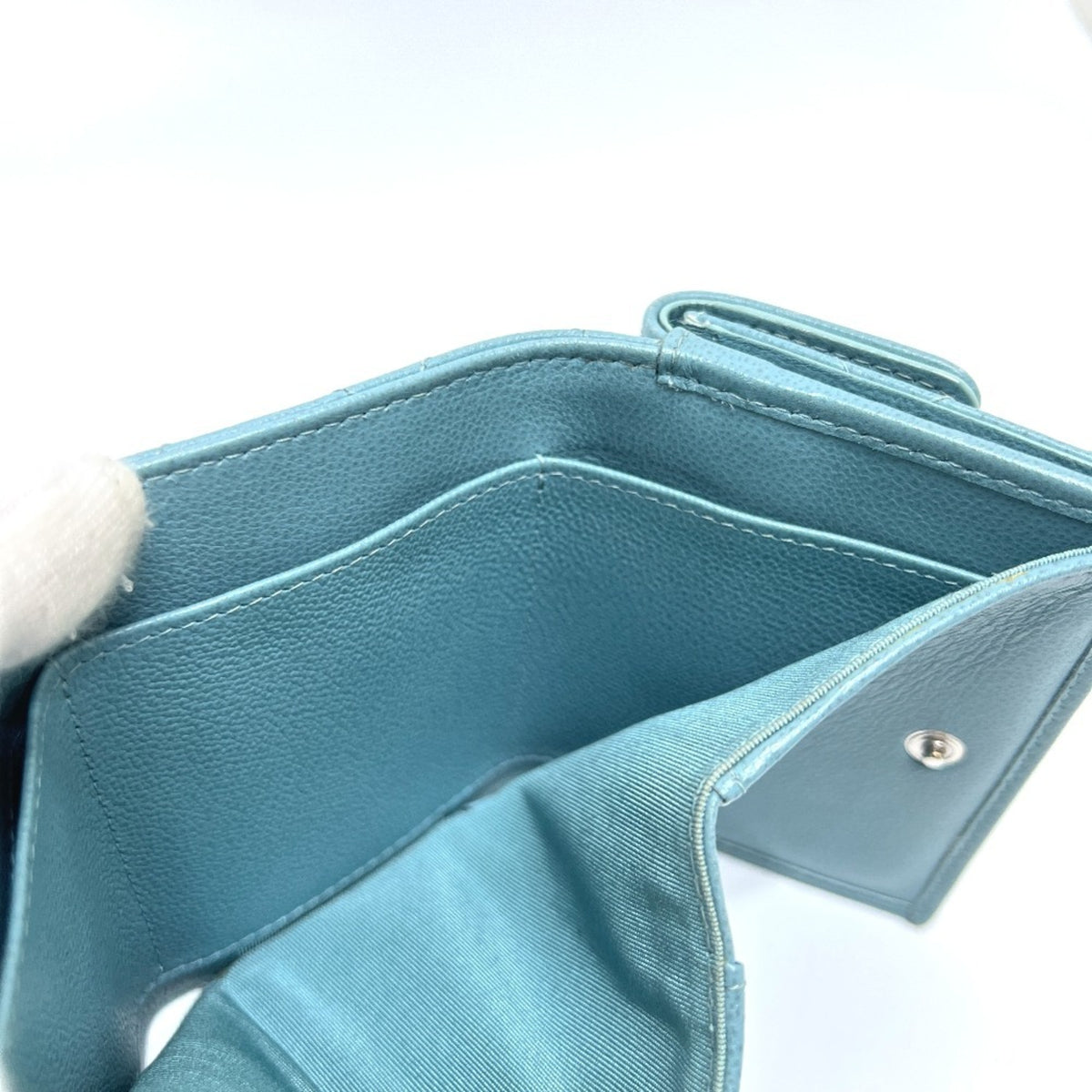 Chanel Light Blue Leather Wallet (Tri-Fold) (Pre-Owned)