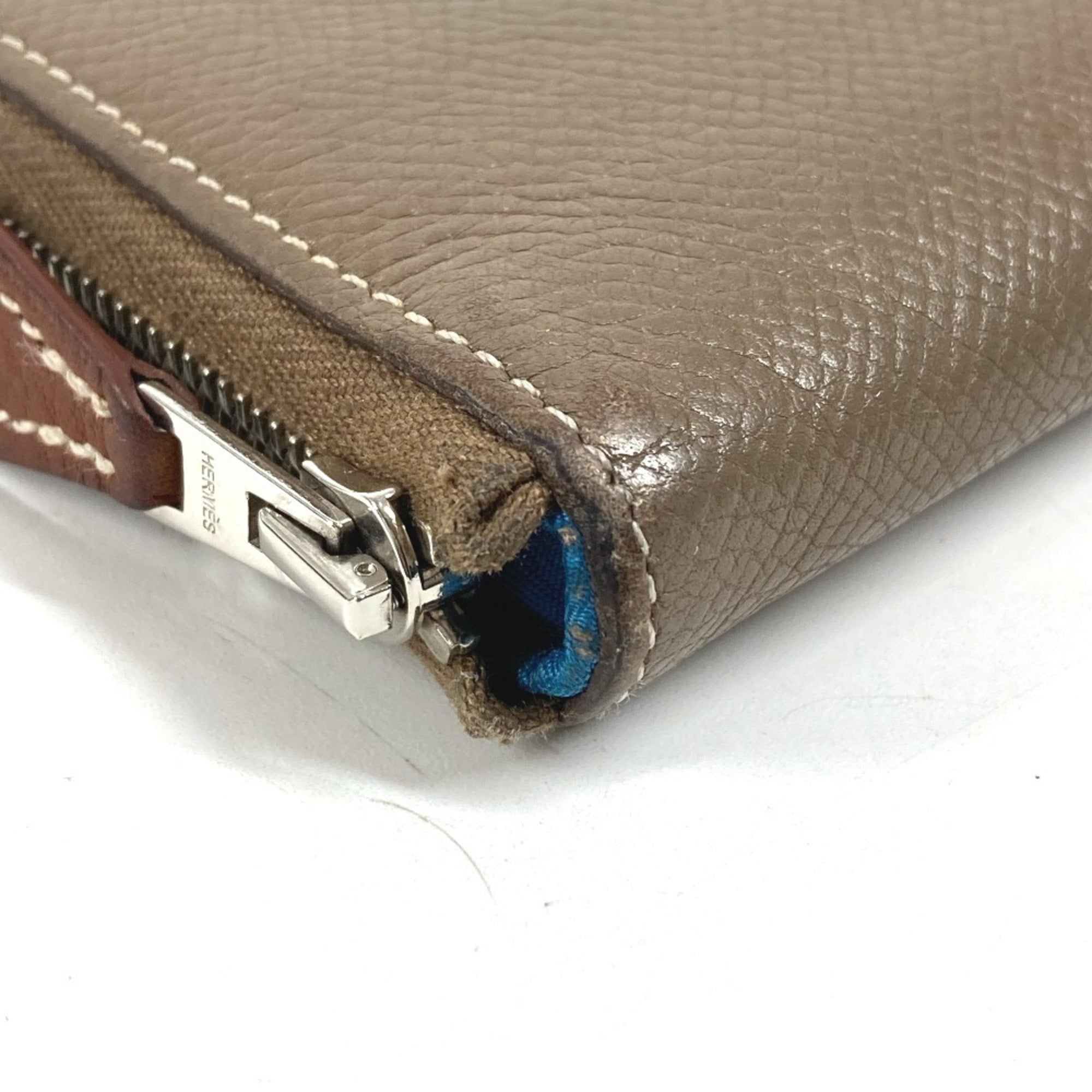 Hermes Silk'in Gray Epsom Leather Long Wallet (Bi-Fold) (Pre-Owned)