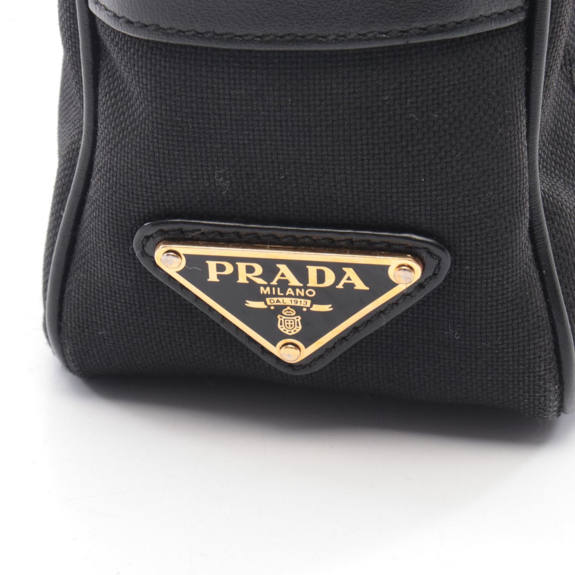 Prada Black Canvas Leather Handbag Shoulder Bag (Pre-Owned)